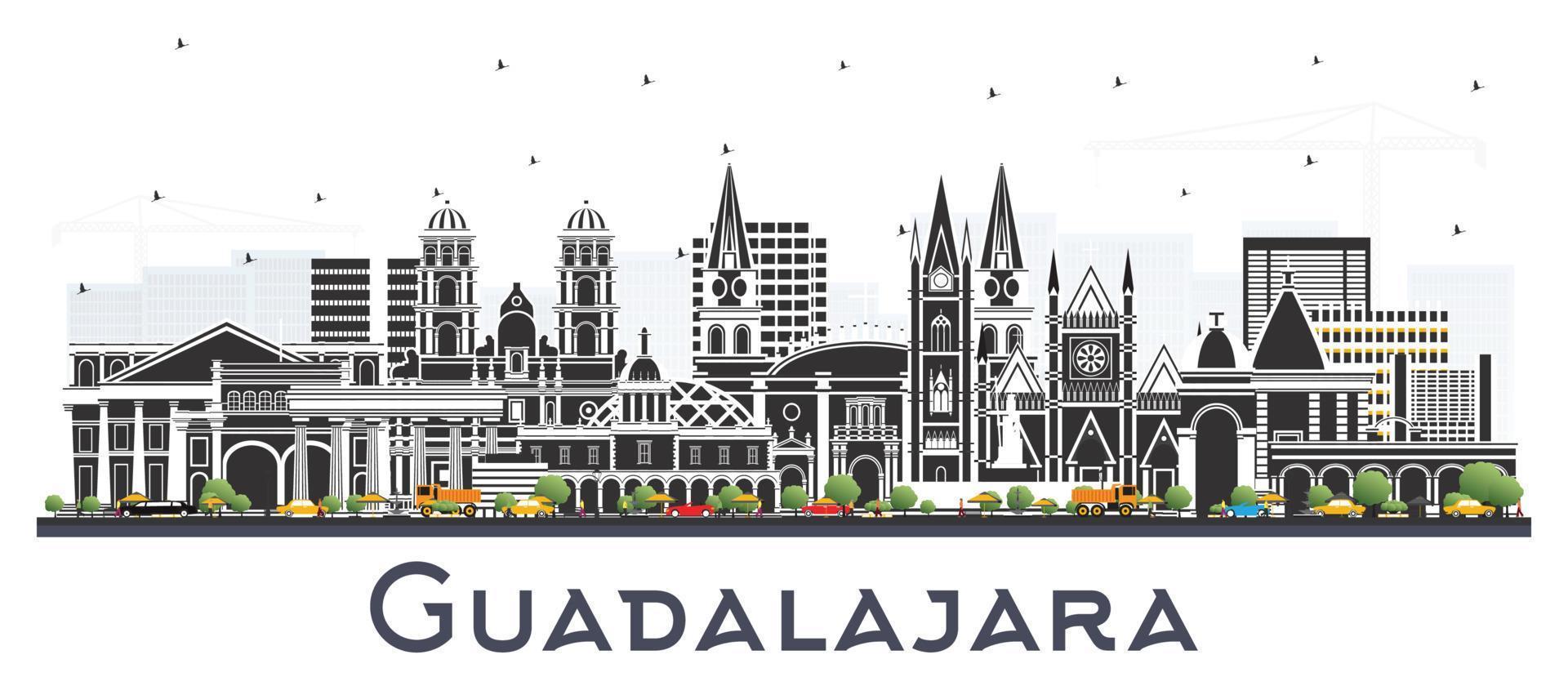 guadalajara, mexique, toits de la ville avec des bâtiments de couleur isolés sur blanc. vecteur