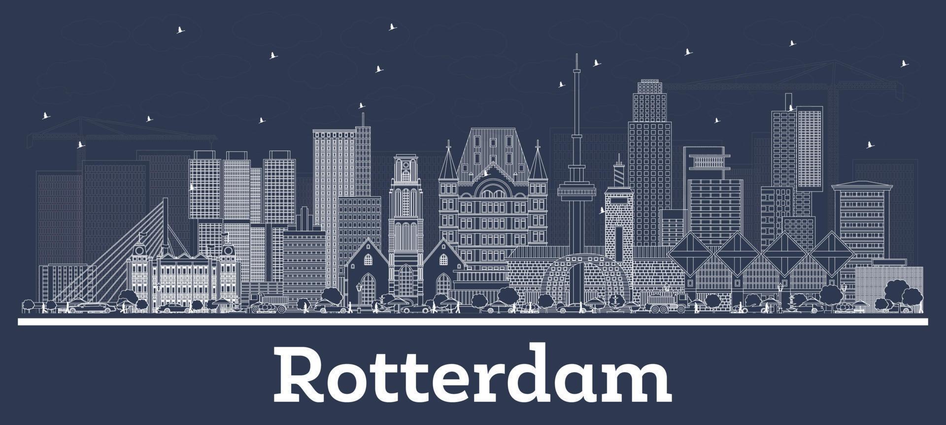 Décrire les toits de la ville de rotterdam aux pays-bas avec des bâtiments blancs. vecteur