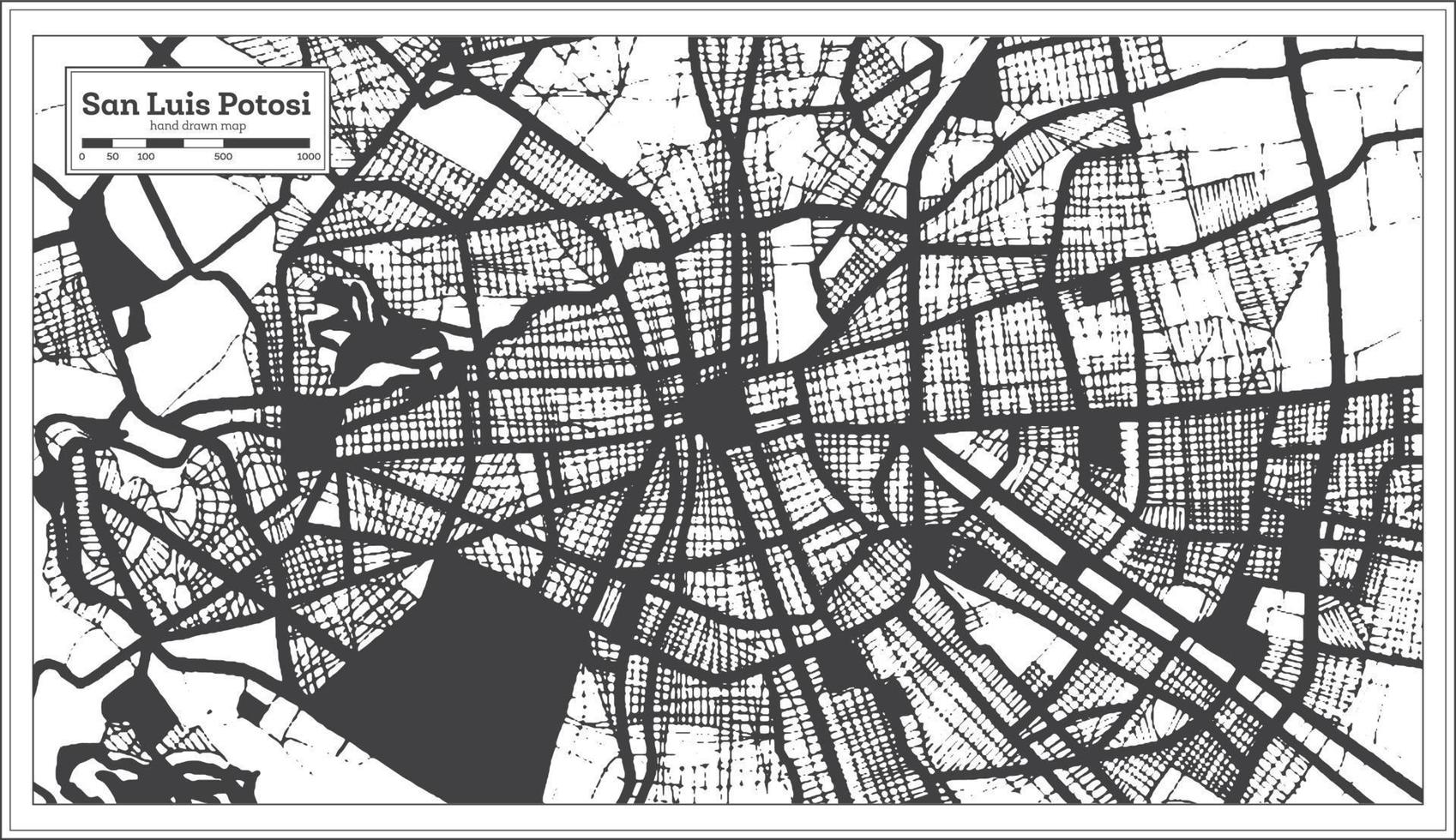 carte de la ville de san luis potosi mexico en noir et blanc dans un style rétro. carte muette. vecteur