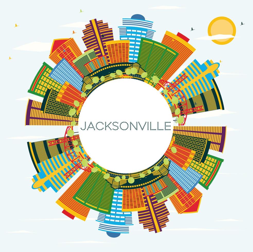 horizon de la ville de jacksonville en floride avec des bâtiments de couleur, un ciel bleu et un espace de copie. vecteur