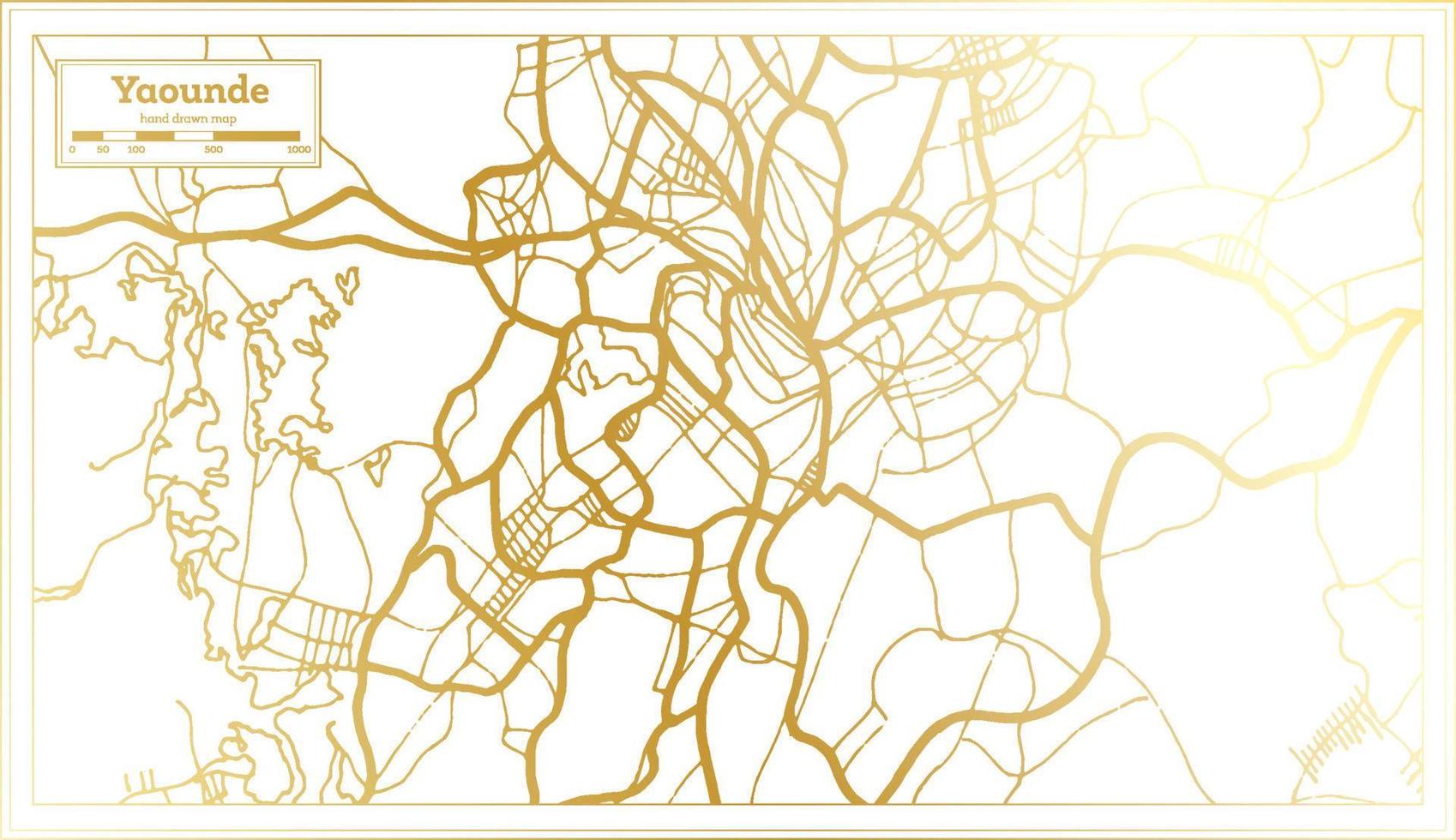 plan de la ville de yaounde cameroun dans un style rétro de couleur dorée. carte muette. vecteur