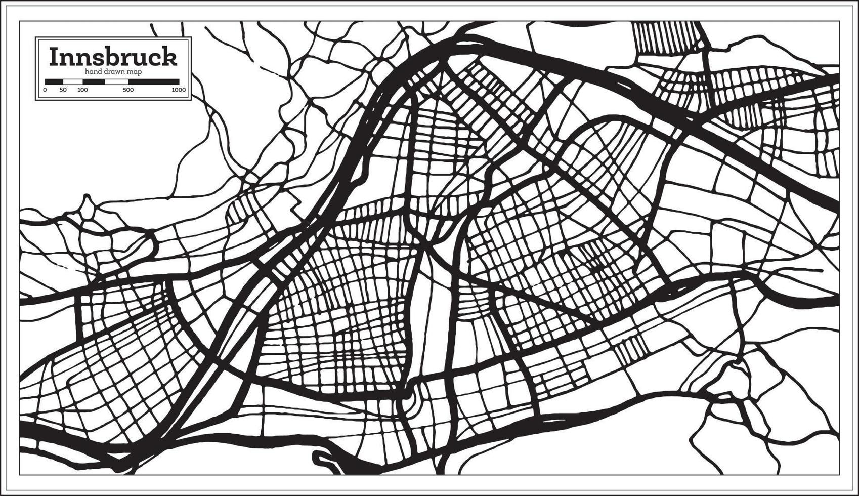 plan de la ville d'innsbruck autriche en noir et blanc dans un style rétro. carte muette. vecteur