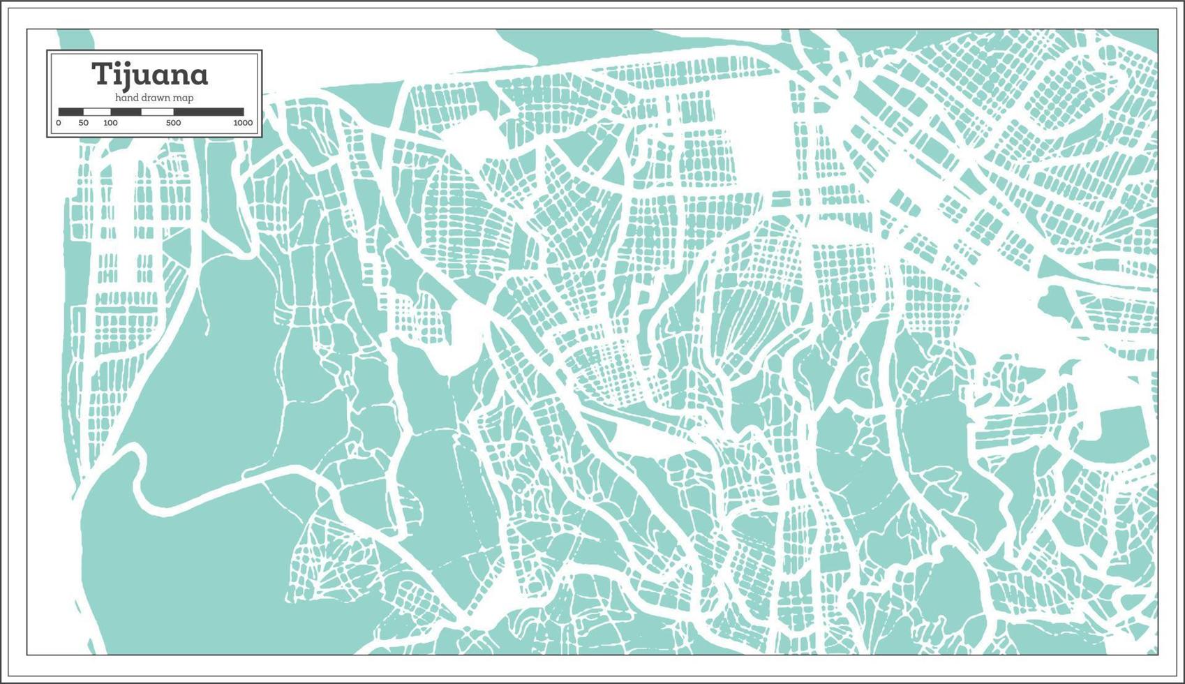 plan de la ville de tijuana au mexique dans un style rétro. carte muette. vecteur