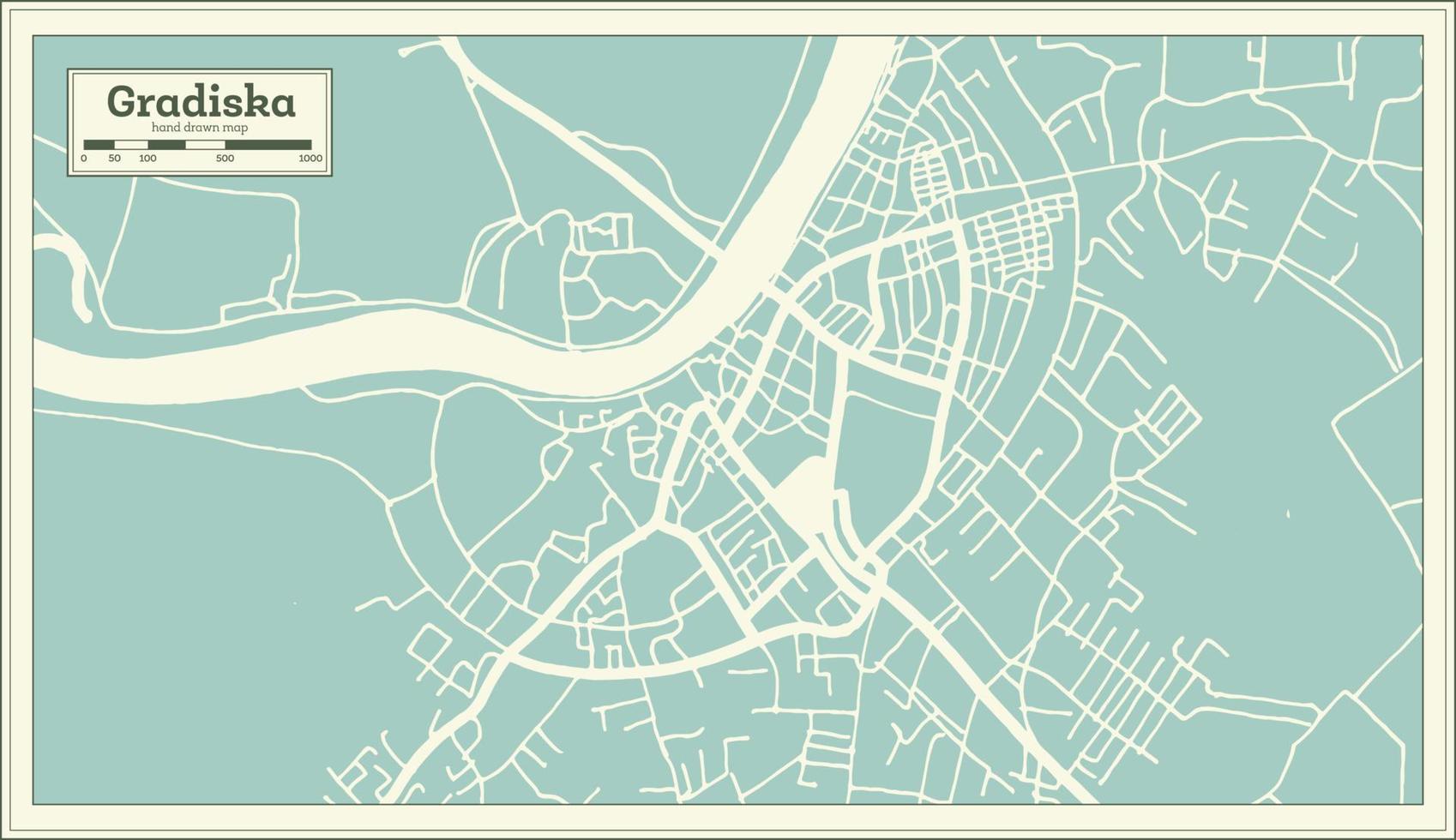 carte de la ville de gdiska bosnie-herzégovine dans un style rétro. carte muette. vecteur