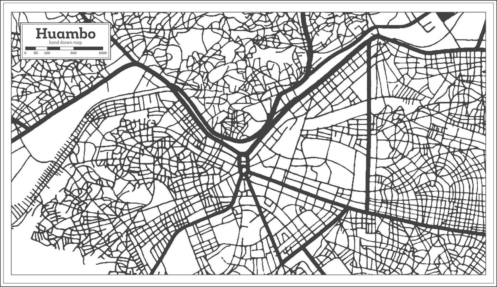 plan de la ville de huambo angola en couleur noir et blanc dans un style rétro isolé sur blanc. vecteur