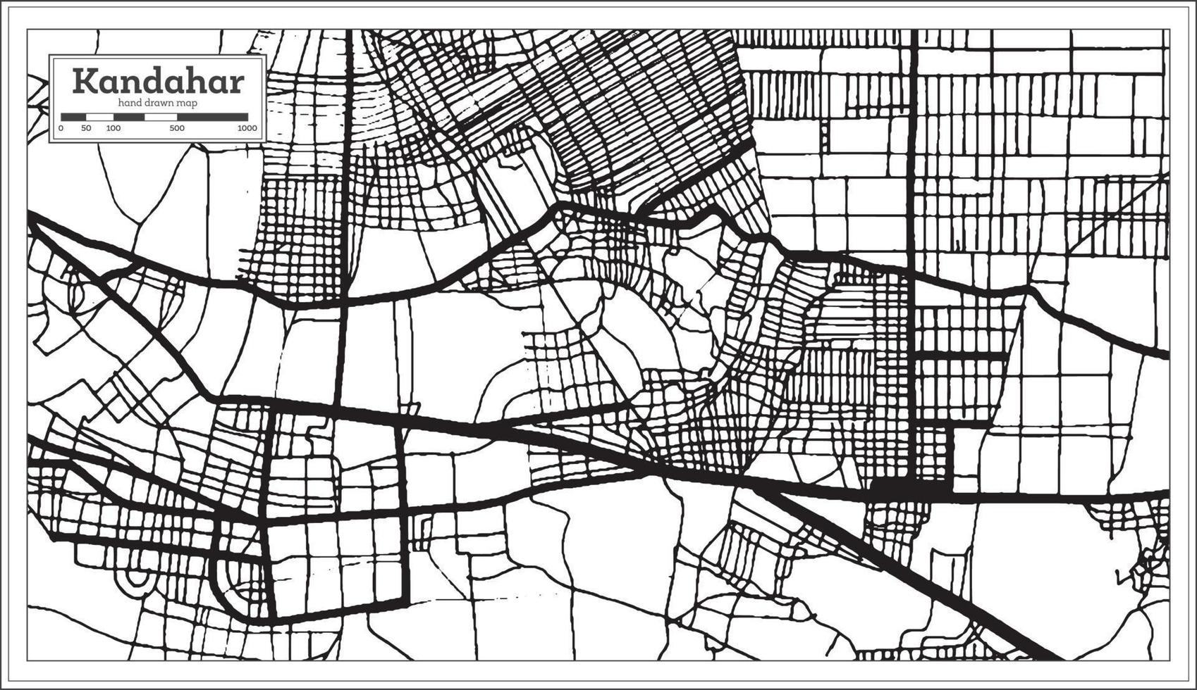 carte de la ville de kandahar afghanistan en noir et blanc dans un style rétro. carte muette. vecteur