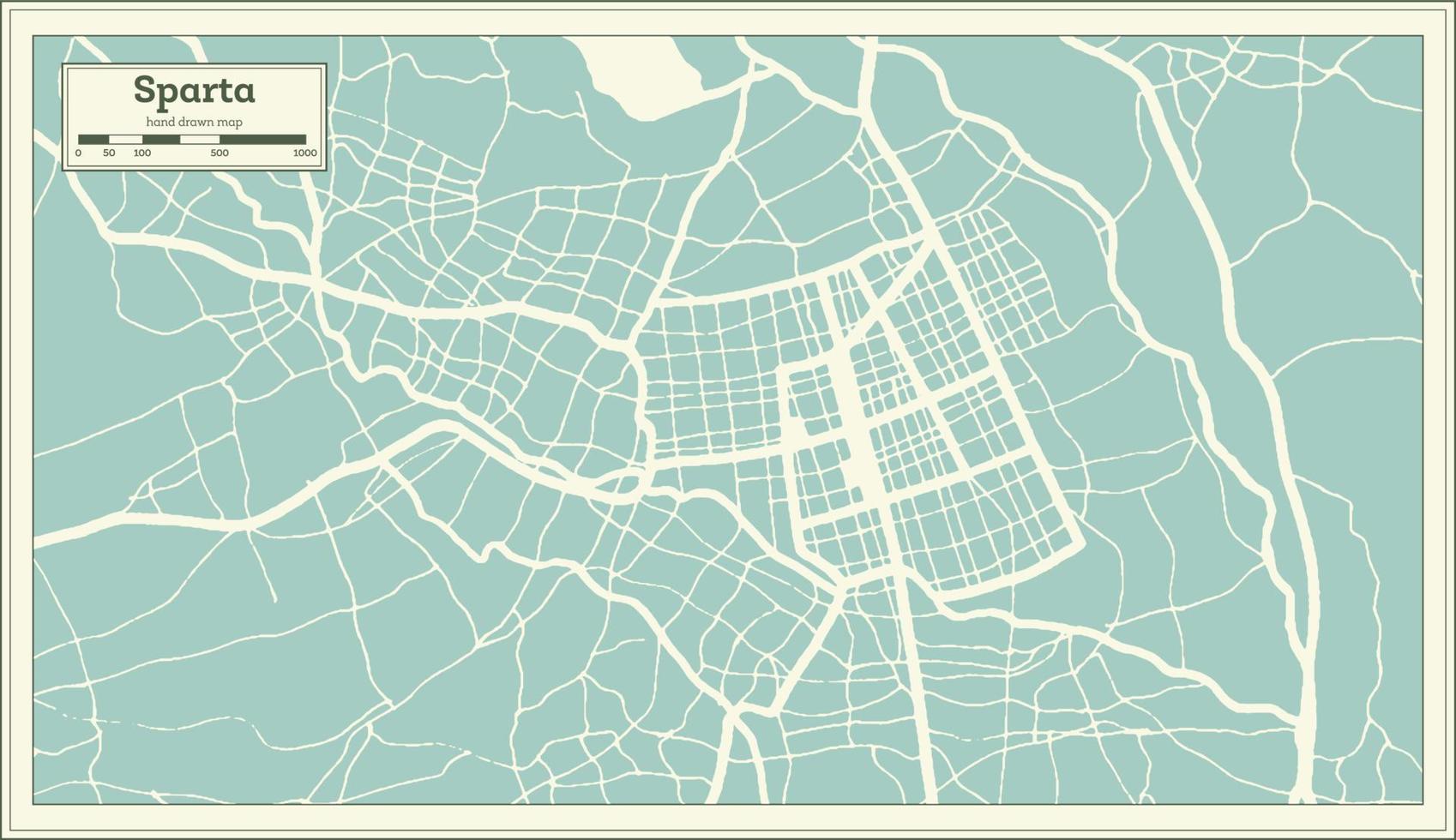 carte de la ville de sparte grèce dans un style rétro. carte muette. vecteur
