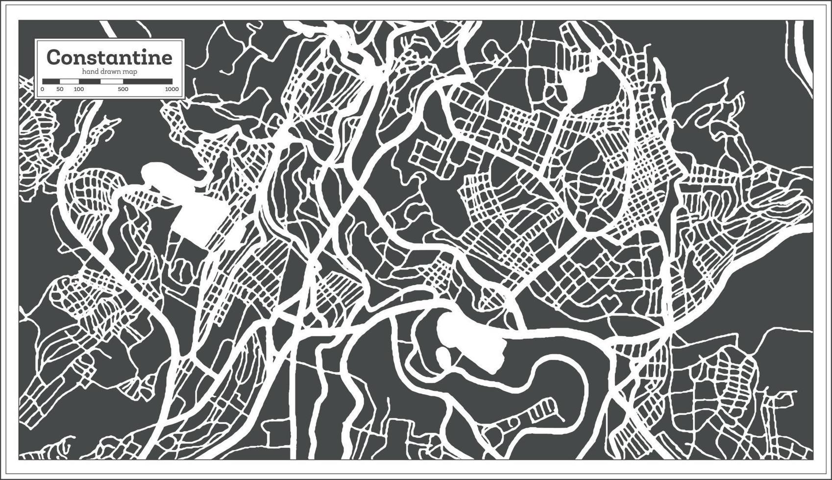 plan de la ville de constantine algérie en noir et blanc dans un style rétro. carte muette. vecteur