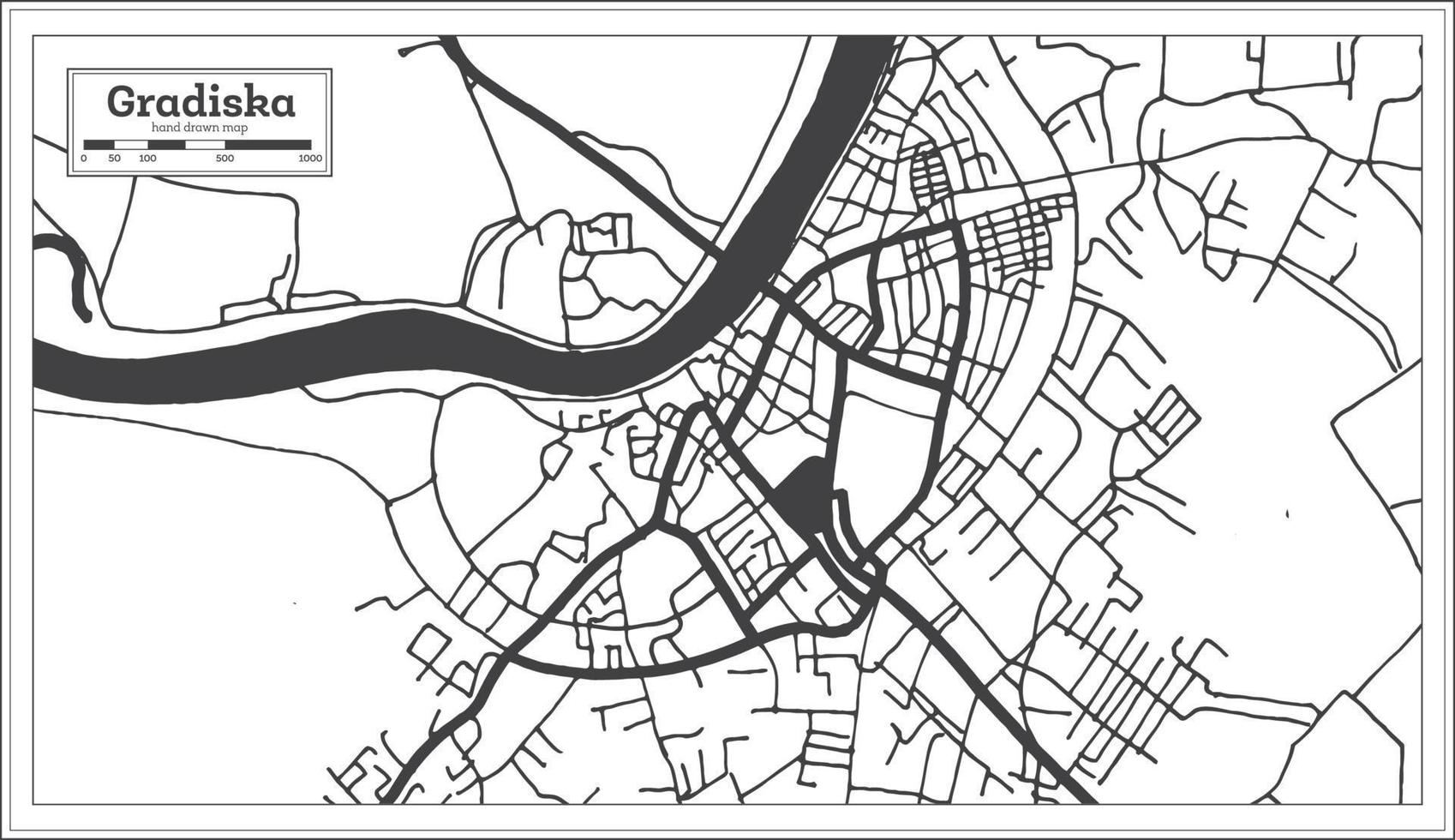 carte de la ville de gdiska bosnie-herzégovine en noir et blanc dans un style rétro isolé sur blanc. vecteur