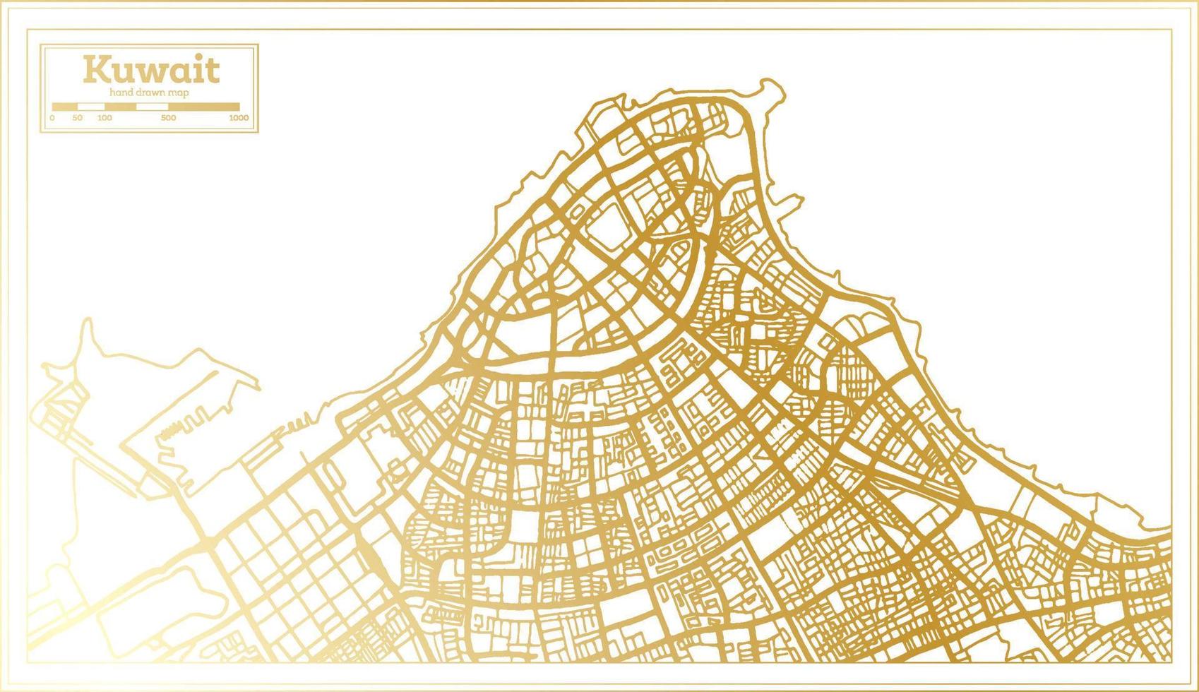 carte de la ville du koweït dans un style rétro de couleur dorée. carte muette. vecteur