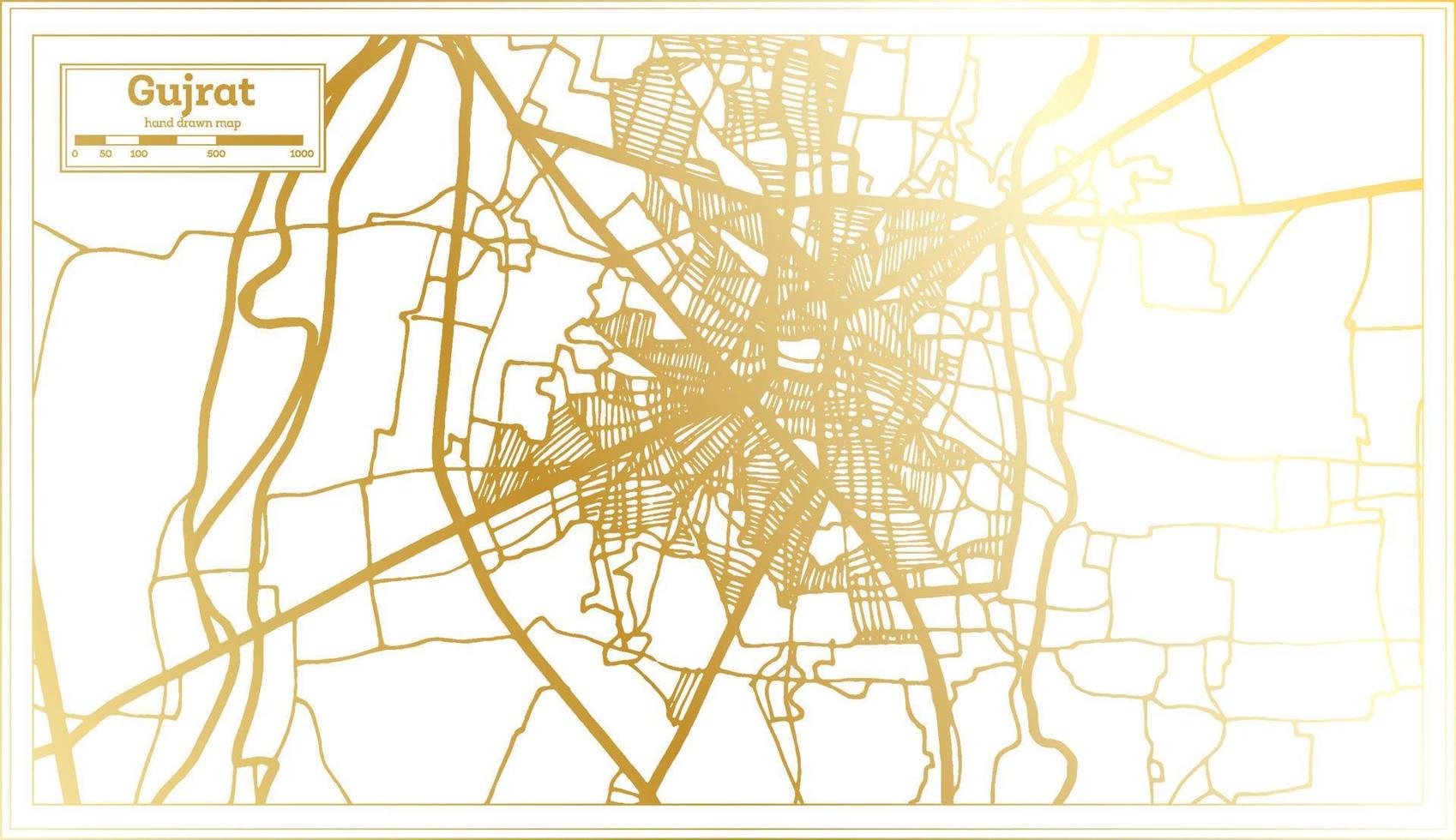 plan de la ville de gujrat pakistan dans un style rétro de couleur dorée. carte muette. vecteur