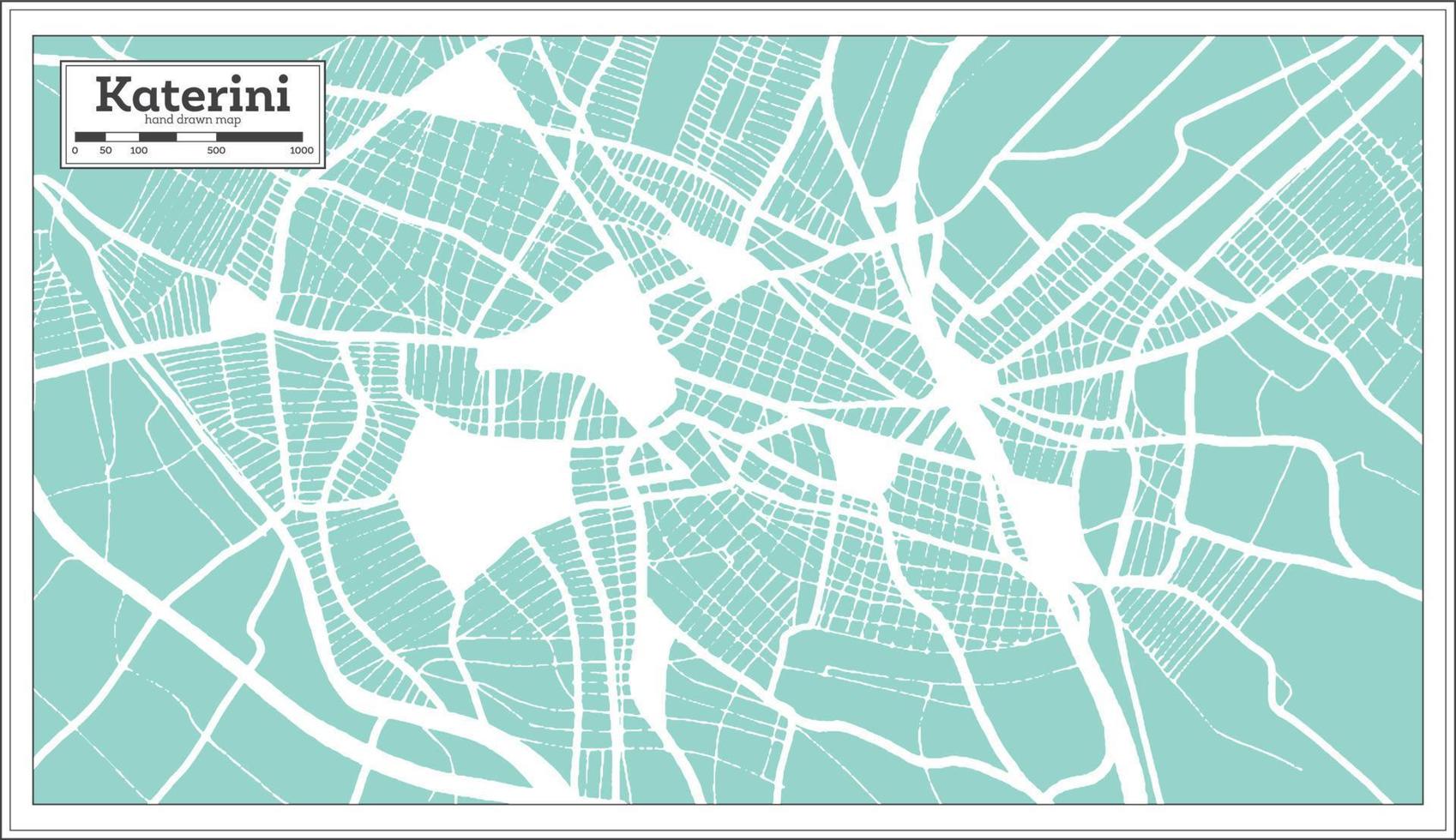 plan de la ville de katerini grèce dans un style rétro. carte muette. vecteur