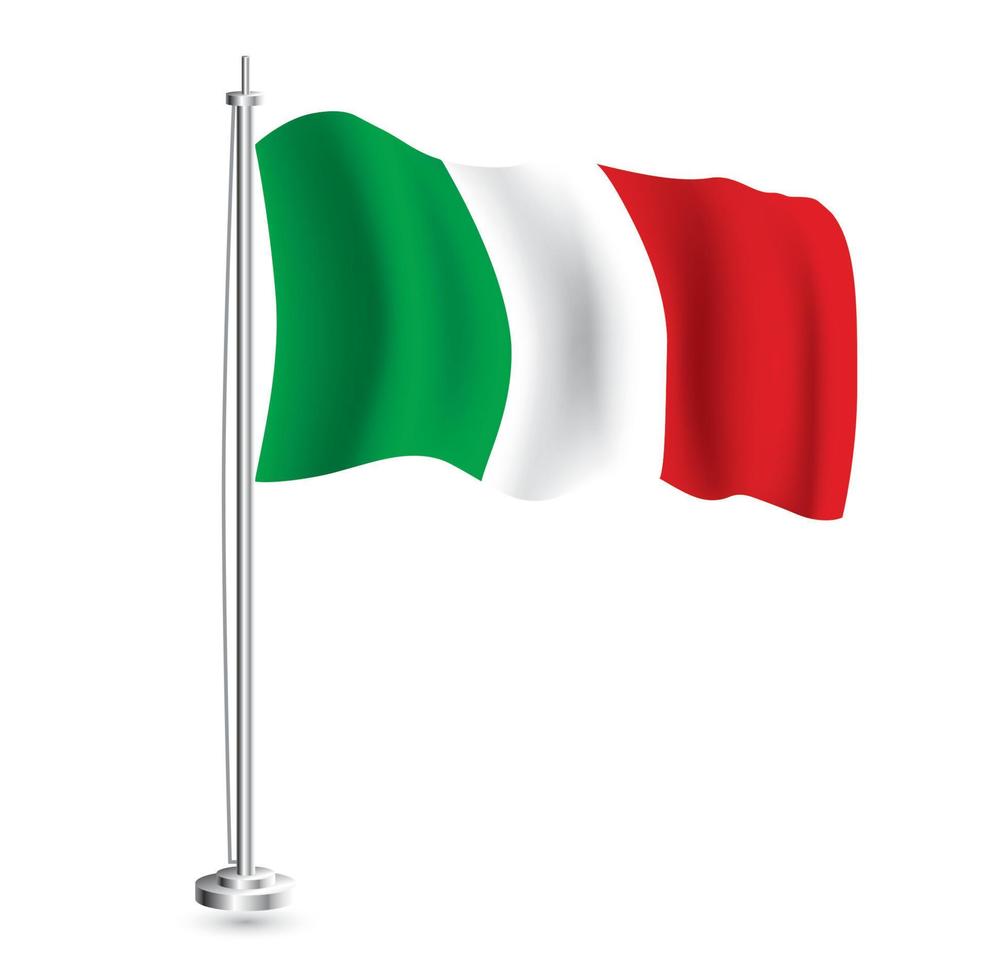 drapeau italien. drapeau de vague réaliste isolé du pays d'italie sur le mât de drapeau. vecteur