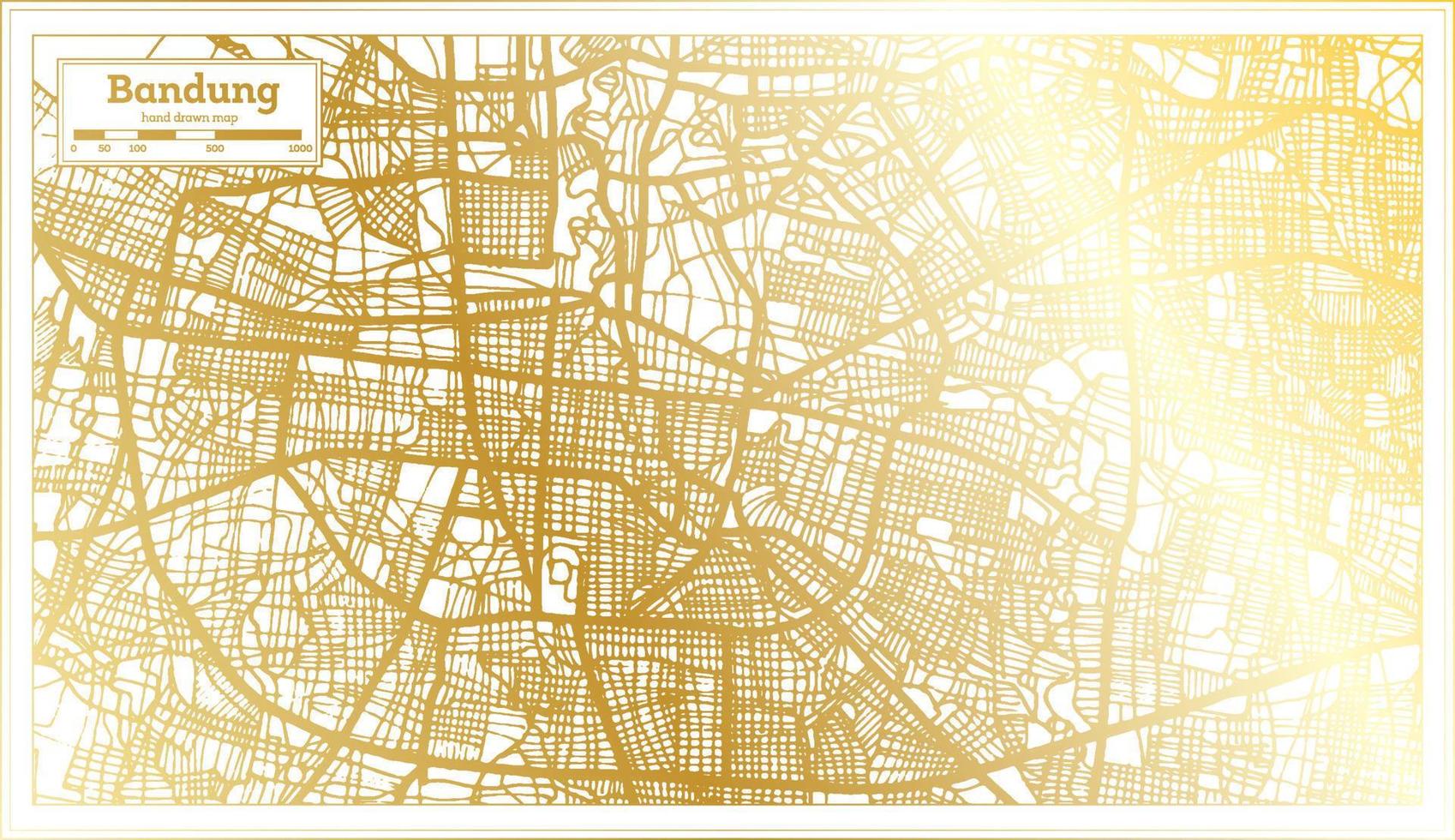 plan de la ville de bandung indonésie dans un style rétro de couleur dorée. carte muette. vecteur