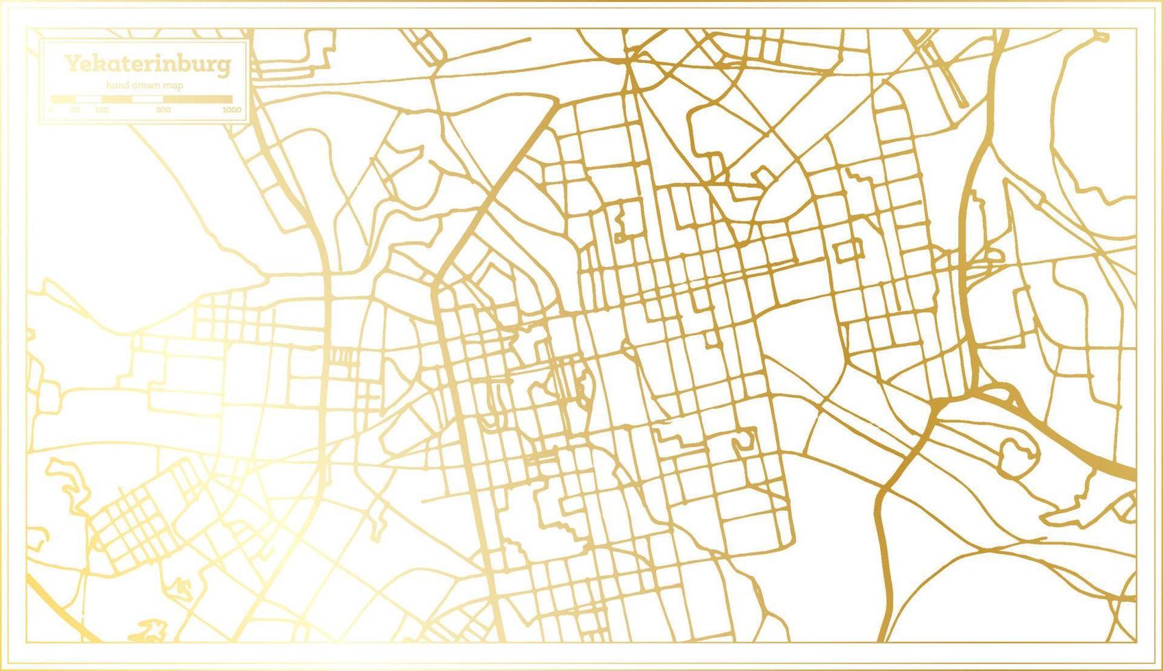 plan de la ville d'ekaterinbourg en russie dans un style rétro de couleur dorée. carte muette. vecteur