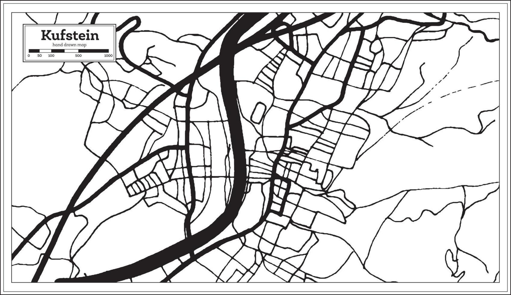 carte de la ville de kufstein autriche en noir et blanc dans un style rétro. carte muette. vecteur