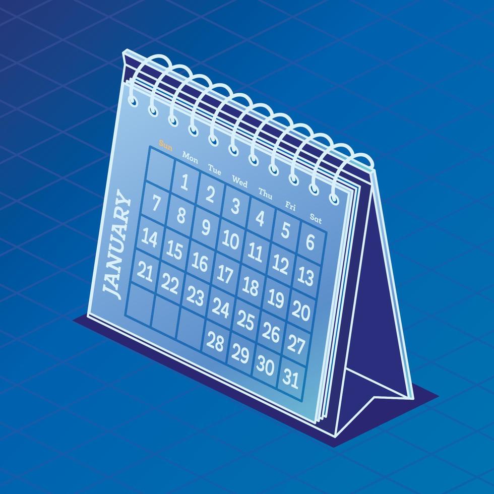 calendrier papier de bureau dans un style isométrique. icône avec calendrier. Planification. gestion du temps. vecteur
