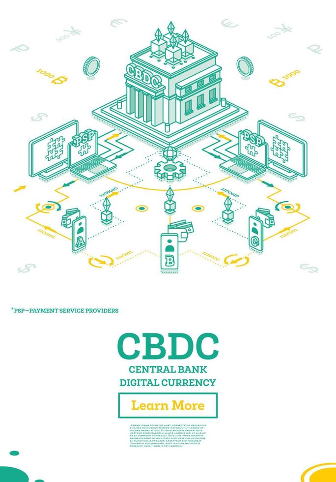 monnaie numérique de la banque centrale ou cbdc. concept financier isométrique. vecteur