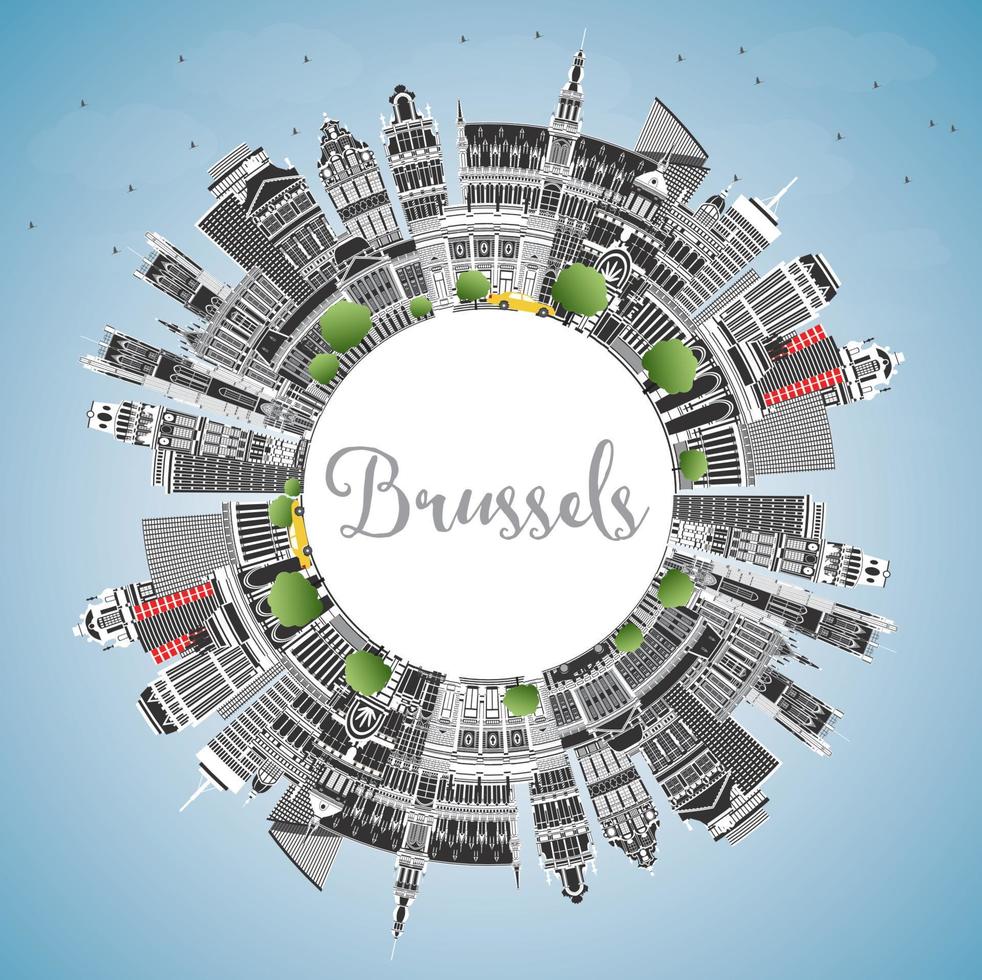 bruxelles belgique toits de la ville avec des bâtiments de couleur, ciel bleu et espace de copie. vecteur