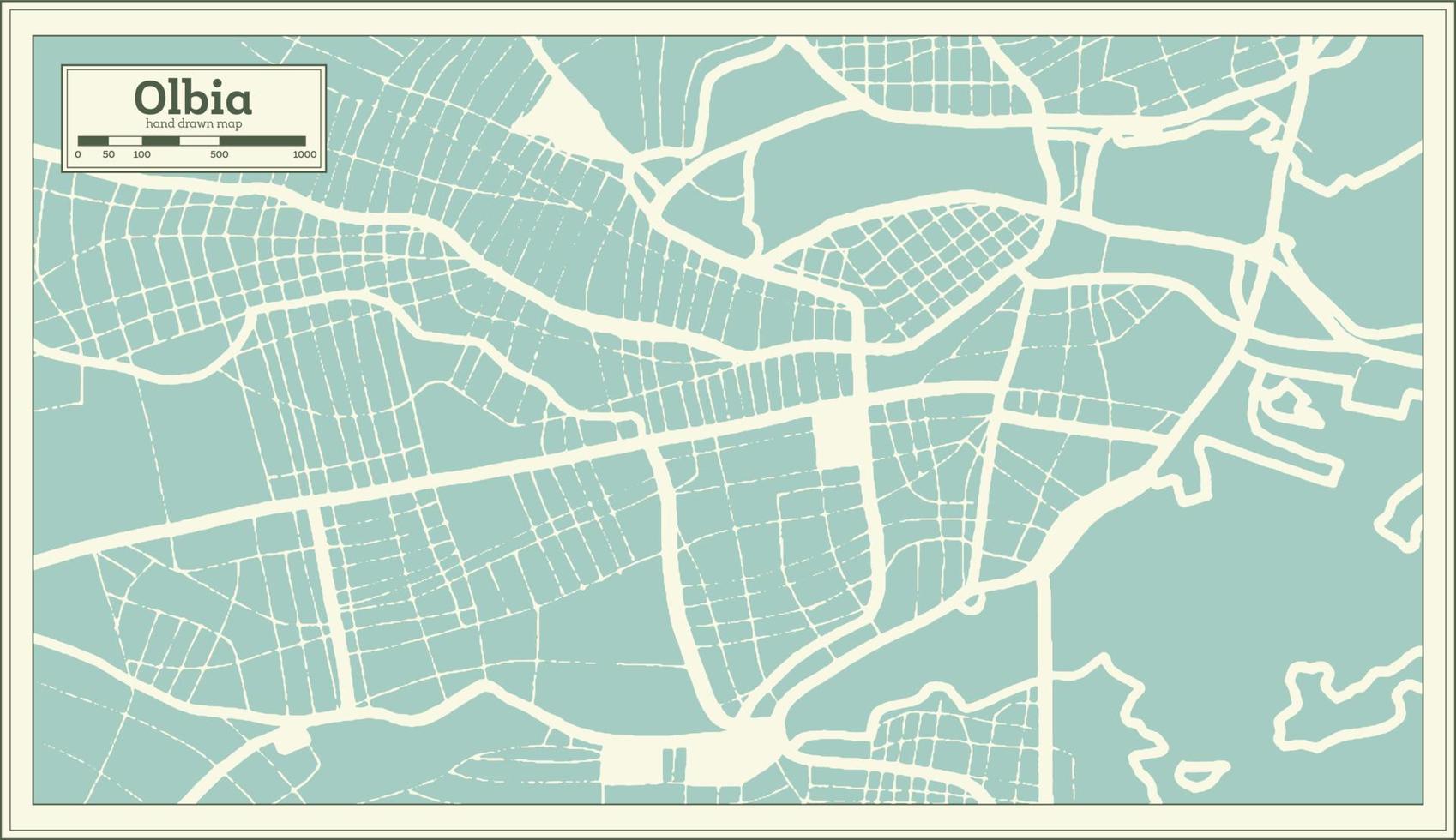 plan de la ville d'olbia italie dans un style rétro. carte muette. vecteur