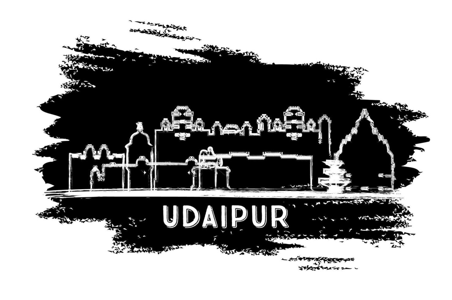 silhouette d'horizon de ville d'udaipur inde. croquis dessiné à la main. vecteur
