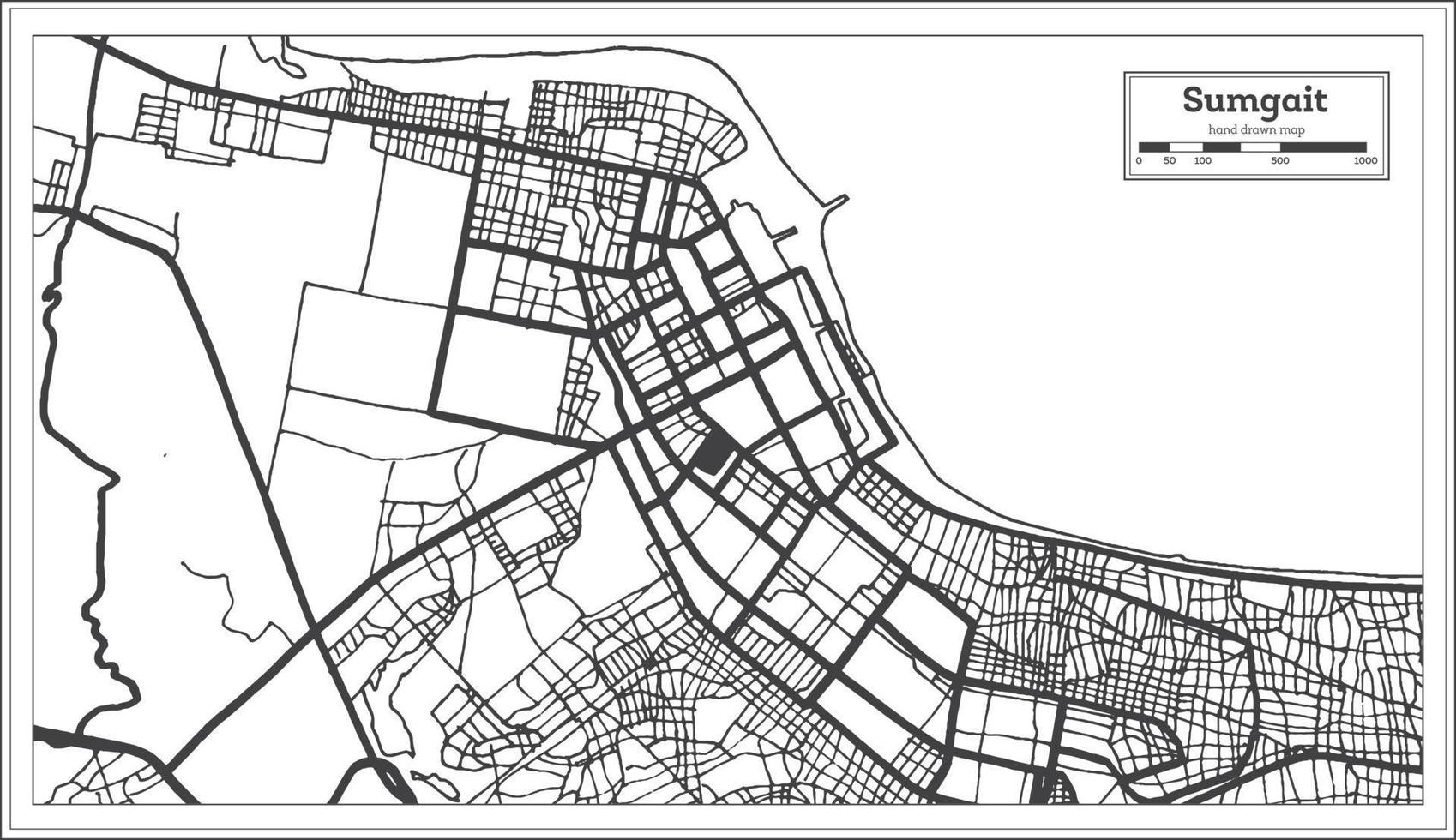 carte de la ville de sumgait azerbaïdjan en couleur noir et blanc dans un style rétro isolé sur blanc. vecteur