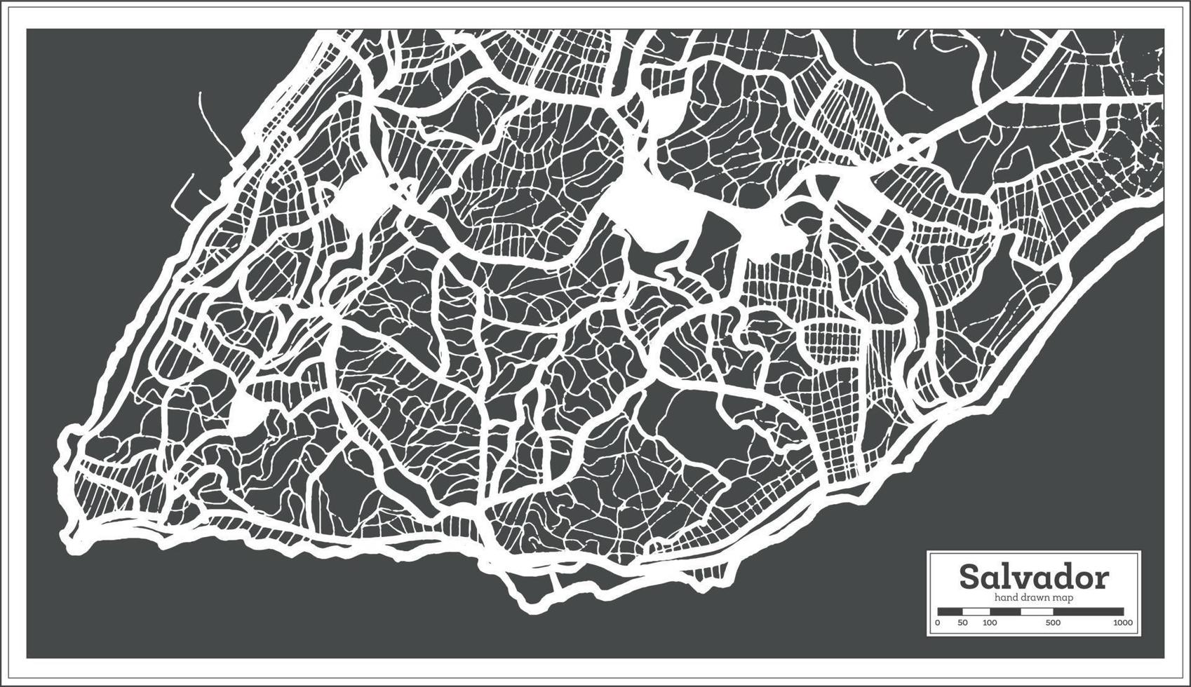 plan de la ville de salvador brésil dans un style rétro. carte muette. vecteur