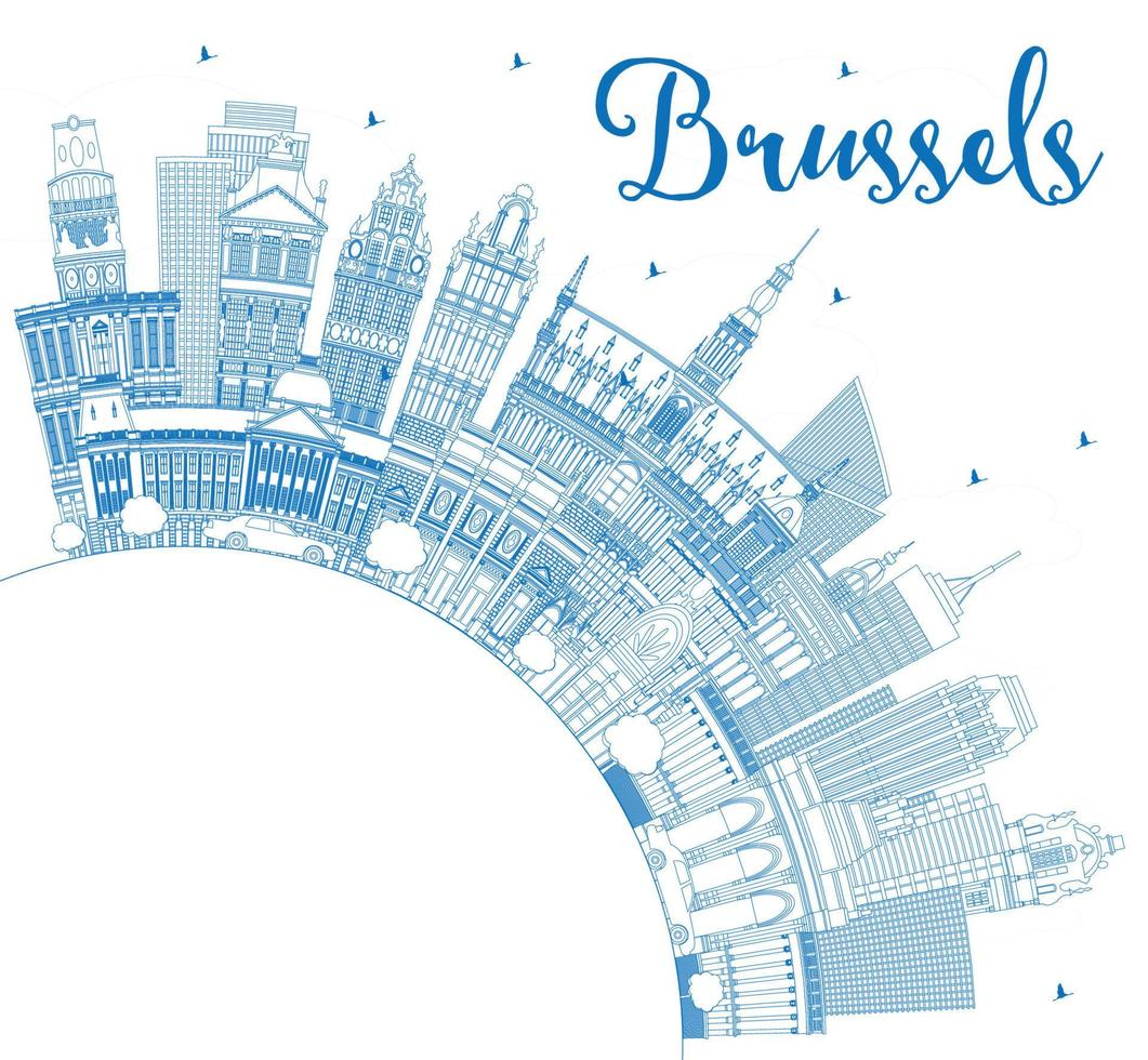 Décrire les toits de la ville de bruxelles belgique avec des bâtiments bleus et un espace de copie. vecteur
