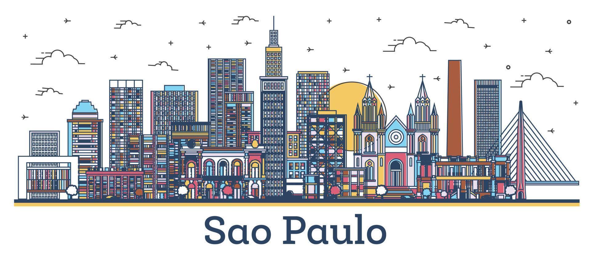 contour sao paulo brésil city skyline avec des bâtiments colorés isolés sur blanc. vecteur