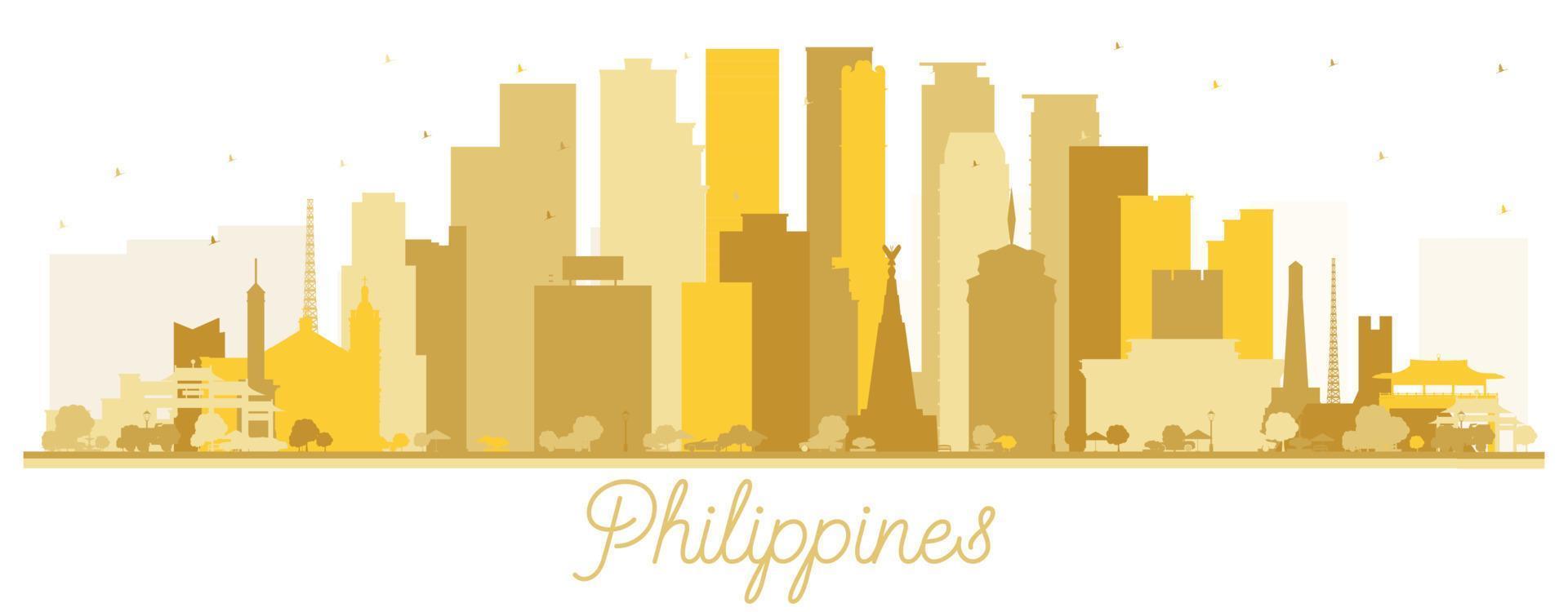silhouette d'horizon de la ville des philippines avec des bâtiments dorés isolés sur blanc. vecteur