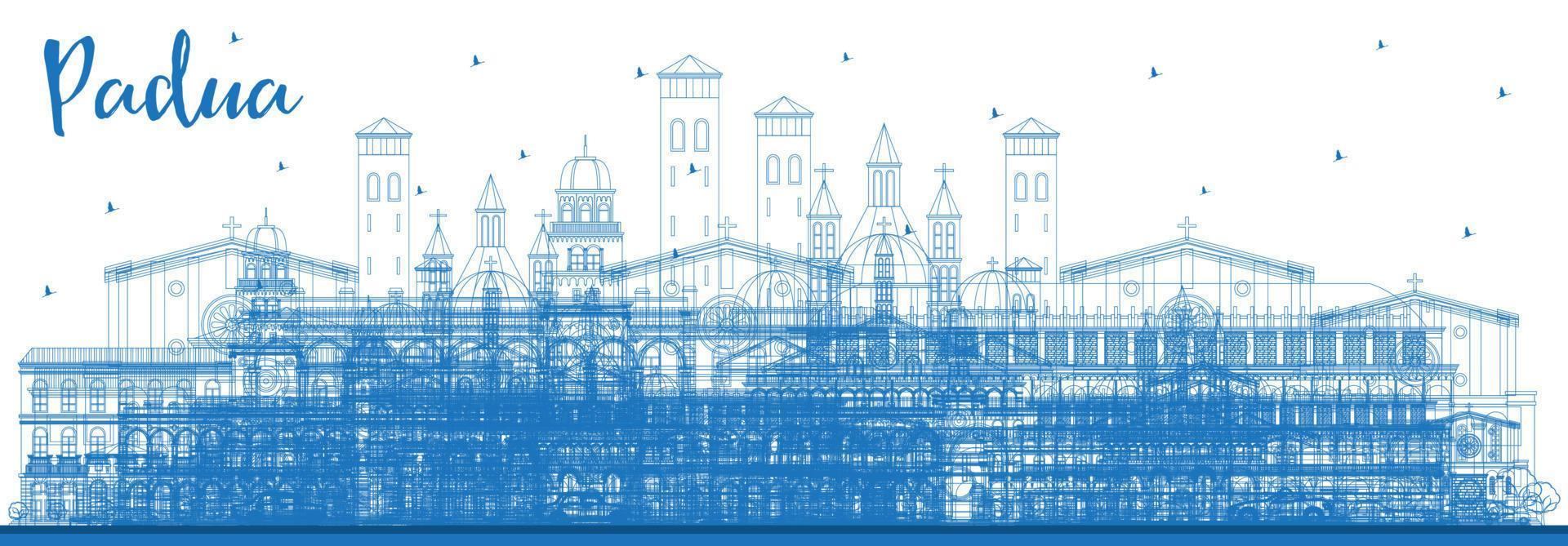 décrire les toits de la ville de padoue italie avec des bâtiments bleus. illustration vectorielle. vecteur