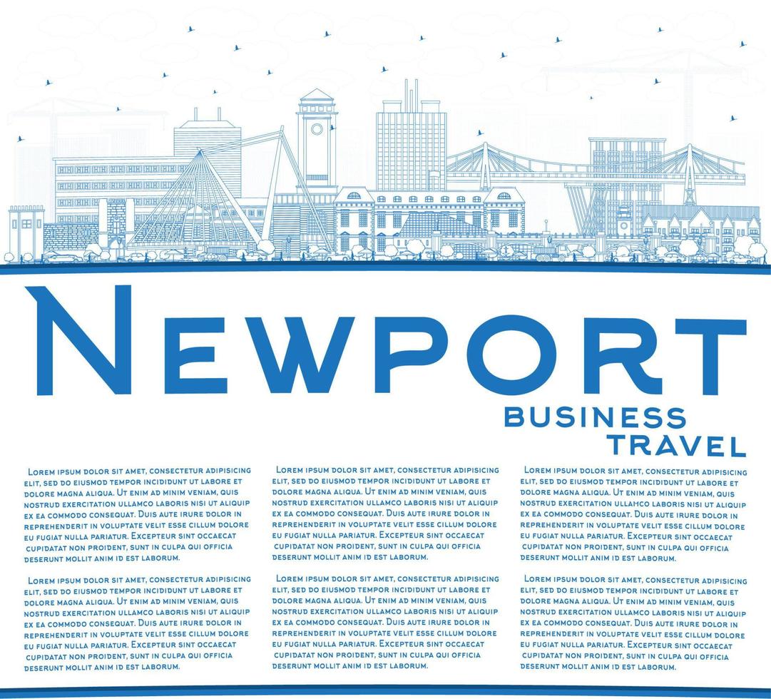 décrire les toits de la ville de newport au pays de galles avec des bâtiments bleus et un espace de copie. vecteur