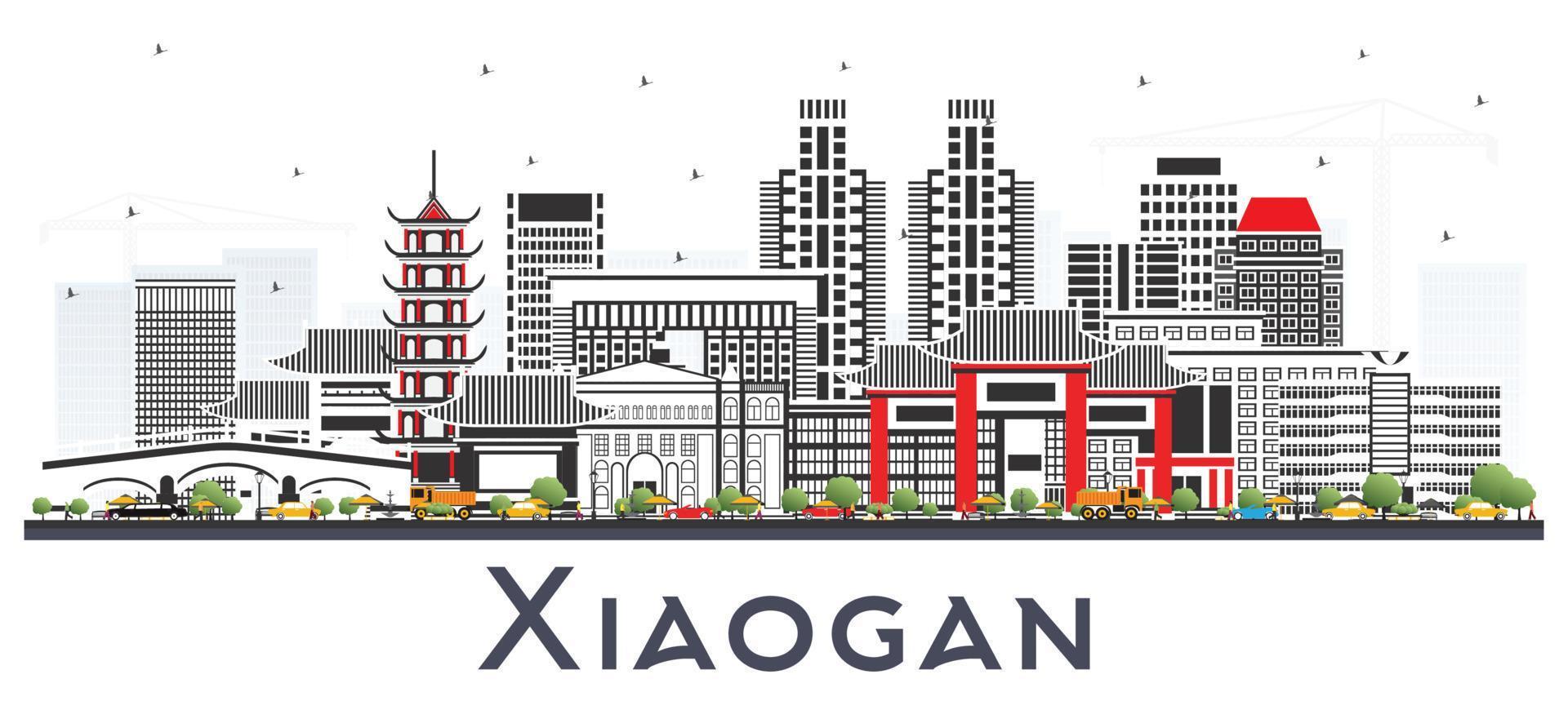 xiaogan china city skyline avec des bâtiments de couleur isolés sur blanc. vecteur