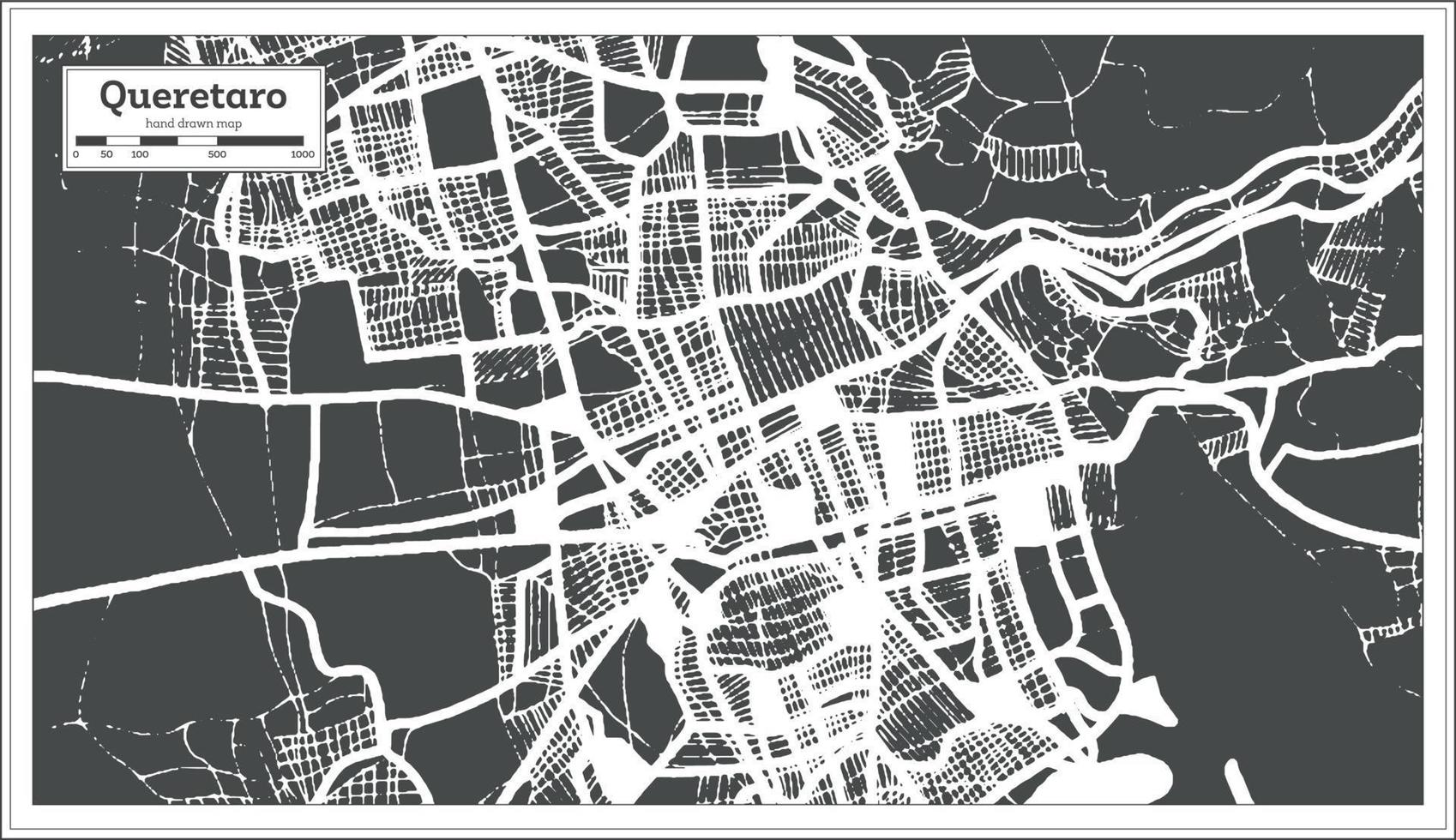 plan de la ville de queretaro mexique dans un style rétro. carte muette. vecteur