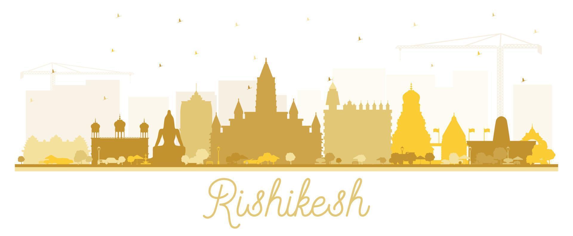rishikesh inde silhouette d'horizon de la ville avec des bâtiments dorés isolés sur blanc. vecteur