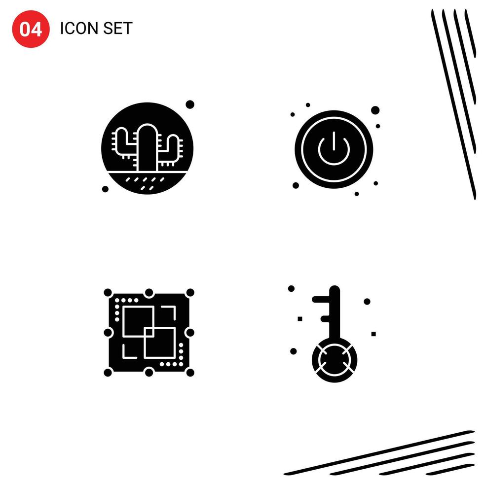 pack d'icônes vectorielles stock de 4 signes et symboles de ligne pour les éléments de conception vectoriels modifiables du moteur de commutateur de plante d'intersection de cactus vecteur