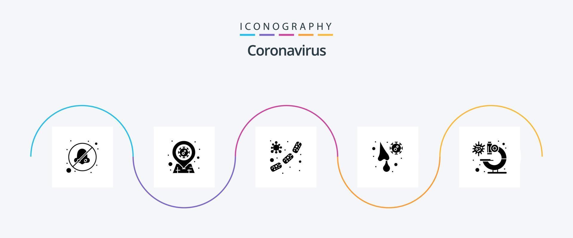 pack d'icônes de glyphe de coronavirus 5 comprenant un laboratoire. virus. germes. qui coule. du froid vecteur