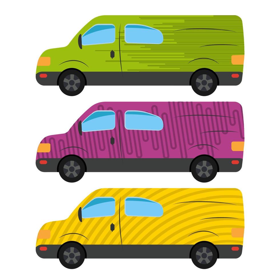 un ensemble de trois voitures peintes de couleurs différentes. illustration vectorielle vecteur