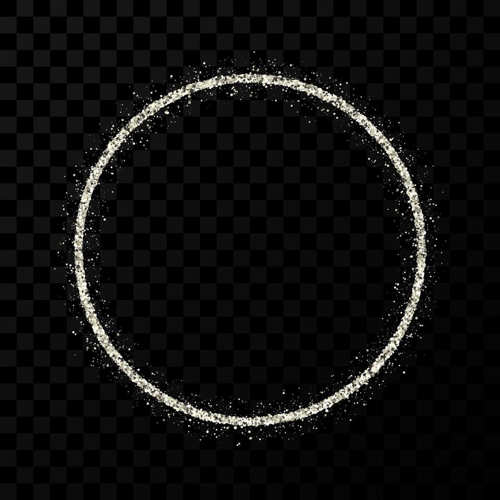 cadre à paillettes argentées. cadre circulaire avec des étincelles brillantes sur fond transparent foncé. illustration vectorielle vecteur