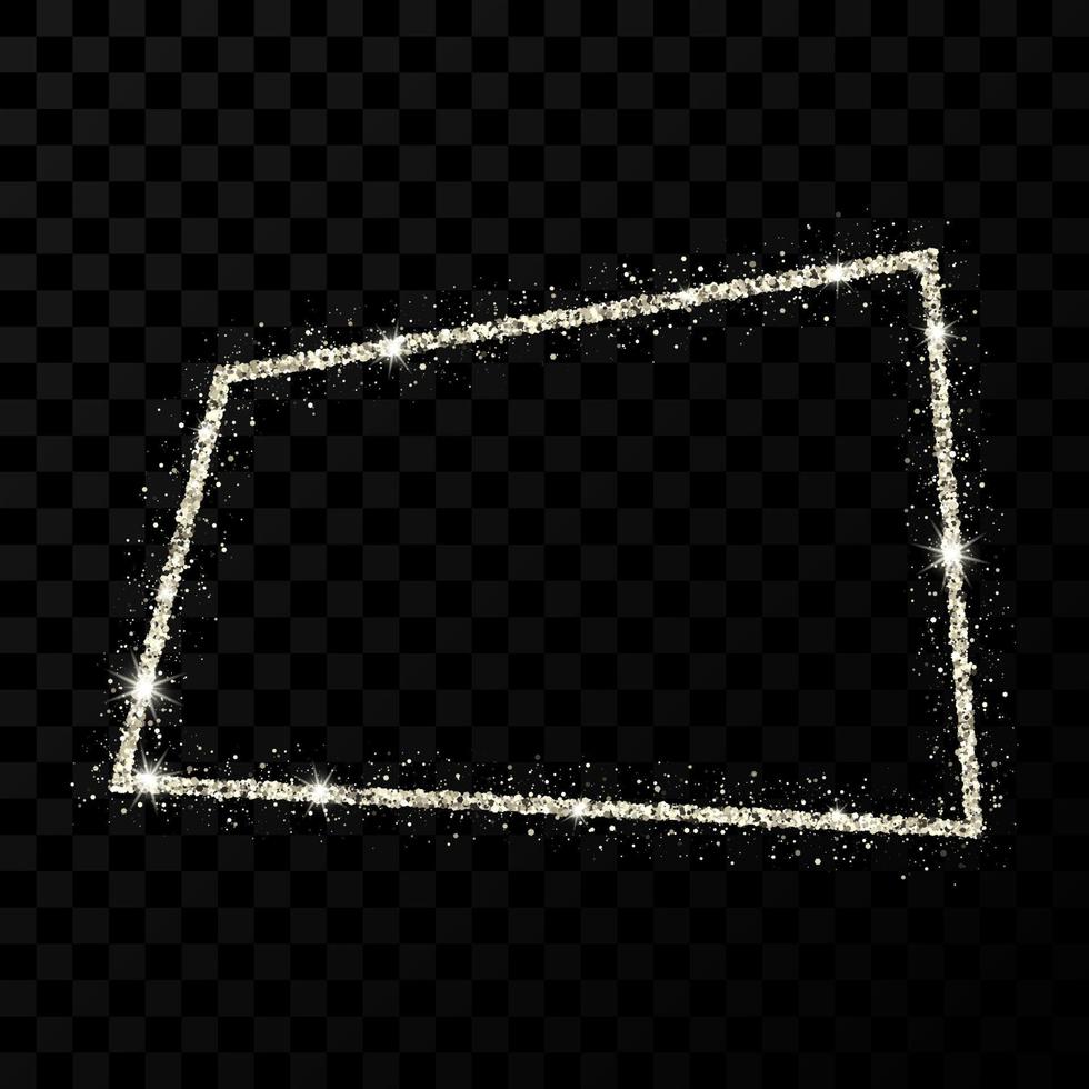 cadre à paillettes argentées. cadre rectangle avec étoiles brillantes et scintille sur fond transparent foncé. illustration vectorielle vecteur