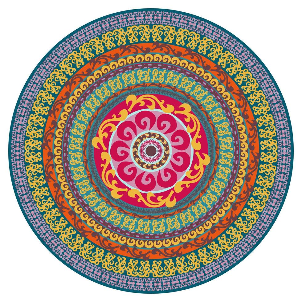 carte multicolore ornement avec mandala. forme vectorielle ornementale ronde isolée sur blanc. illustration vectorielle en couleurs noir et blancs. vecteur