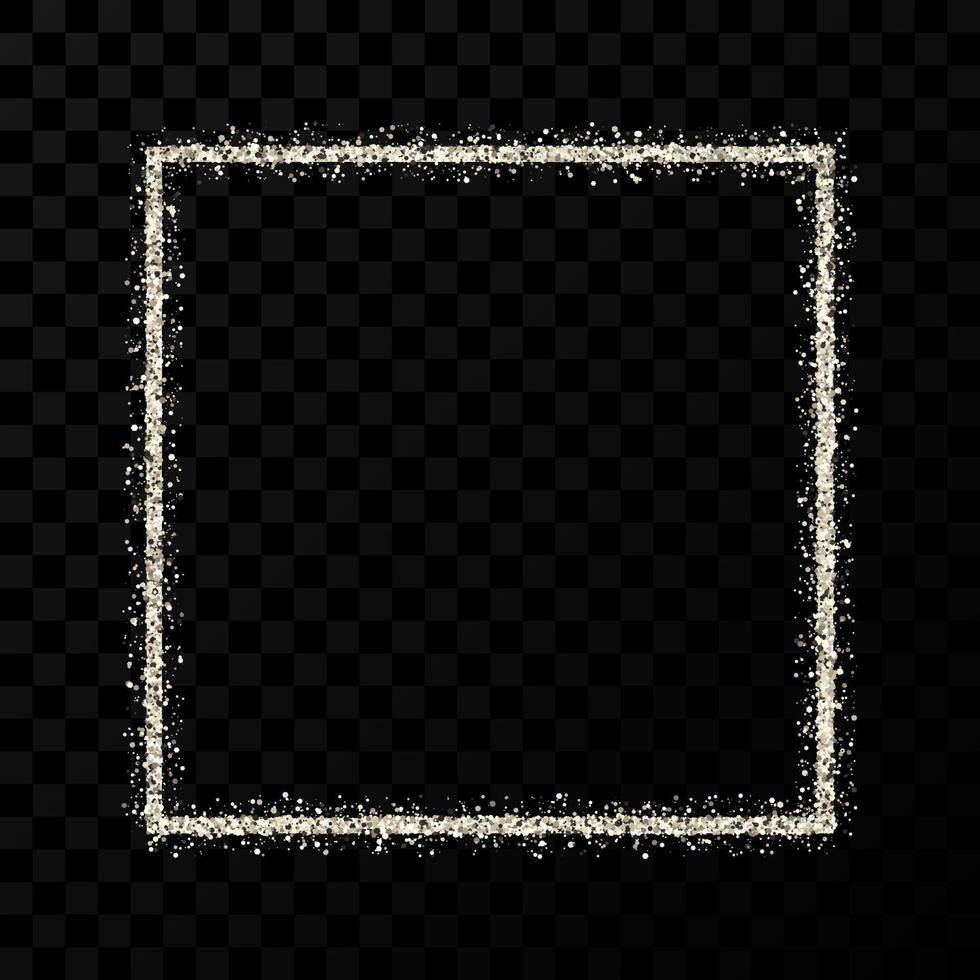cadre à paillettes argentées. cadre carré avec des étincelles brillantes sur fond transparent foncé. illustration vectorielle vecteur