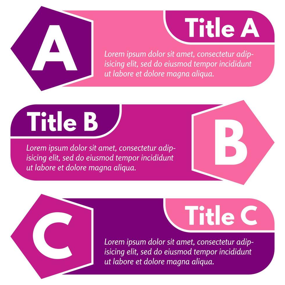 ensemble de trois bannières horizontales d'options colorées. modèle de conception infographique étape par étape. illustration vectorielle vecteur