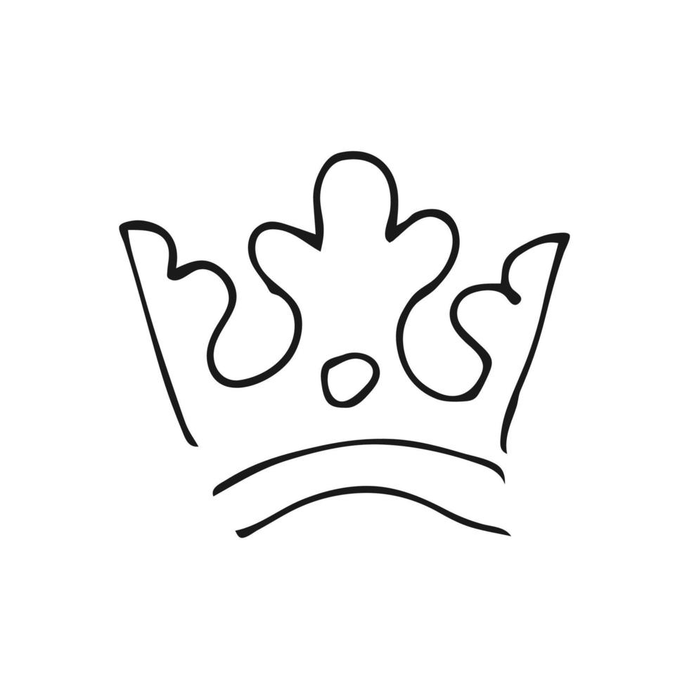 couronne dessinée à la main. reine de croquis de graffiti simple ou couronne de roi. couronnement royal impérial et symbole du monarque. doodle pinceau noir isolé sur fond blanc. illustration vectorielle. vecteur