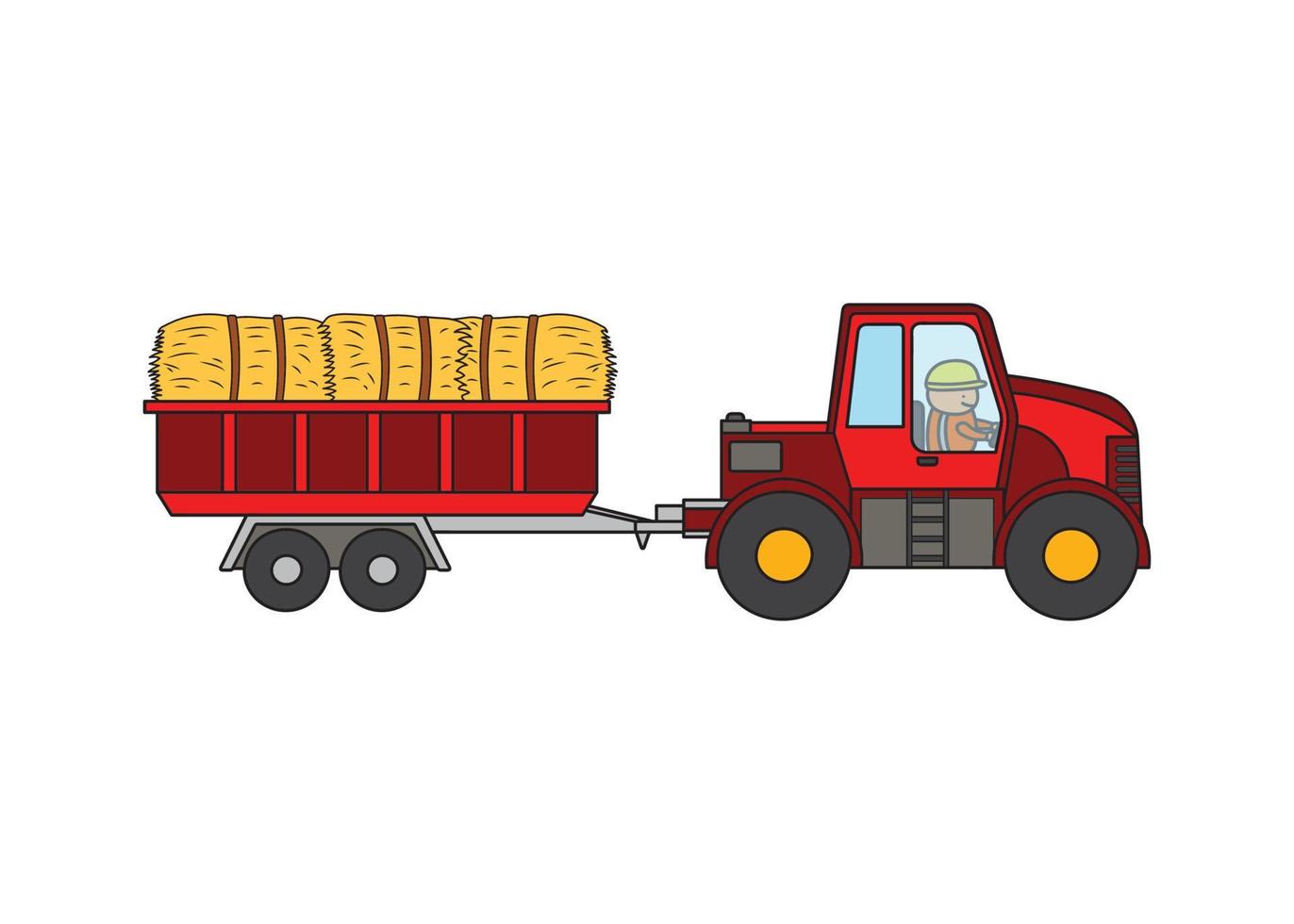 illustration vectorielle main dessinée couleur enfants agriculteur conduisant un tracteur avec du foin vecteur