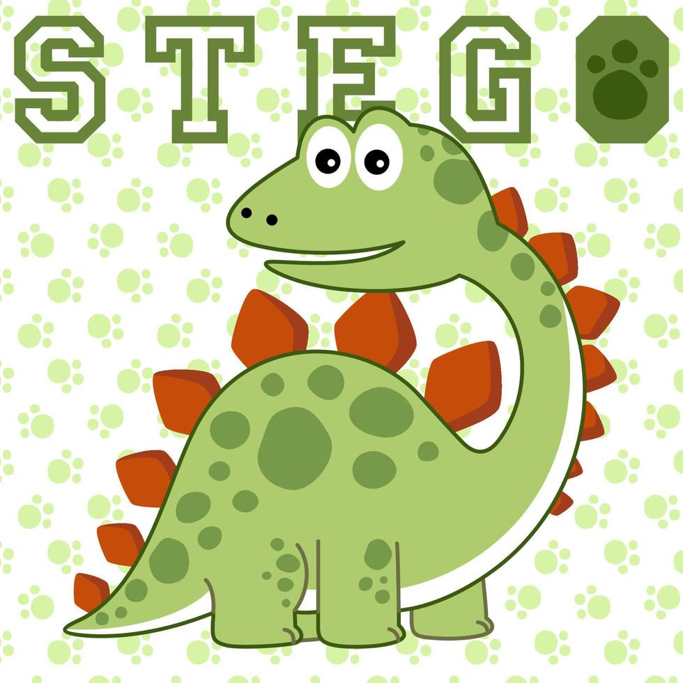stegosaurus drôle sur fond de piste d'animaux, illustration de dessin animé de vecteur