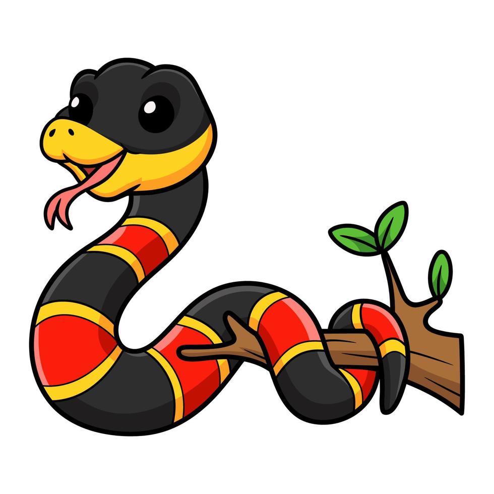 mignon, heureux, serpent corail, dessin animé, sur, branche arbre vecteur