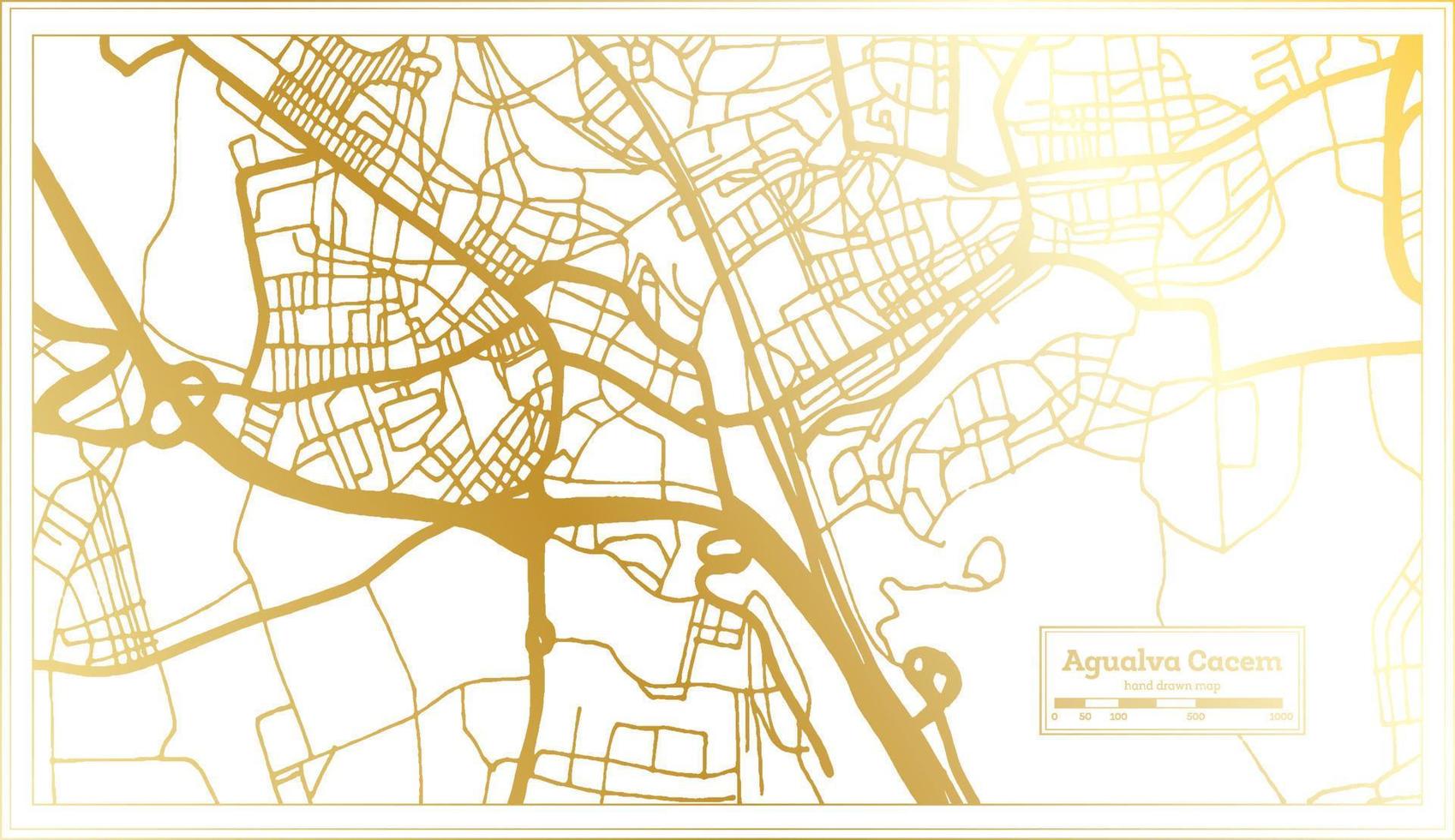 plan de la ville d'agualva cacem portugal dans un style rétro de couleur dorée. carte muette. vecteur