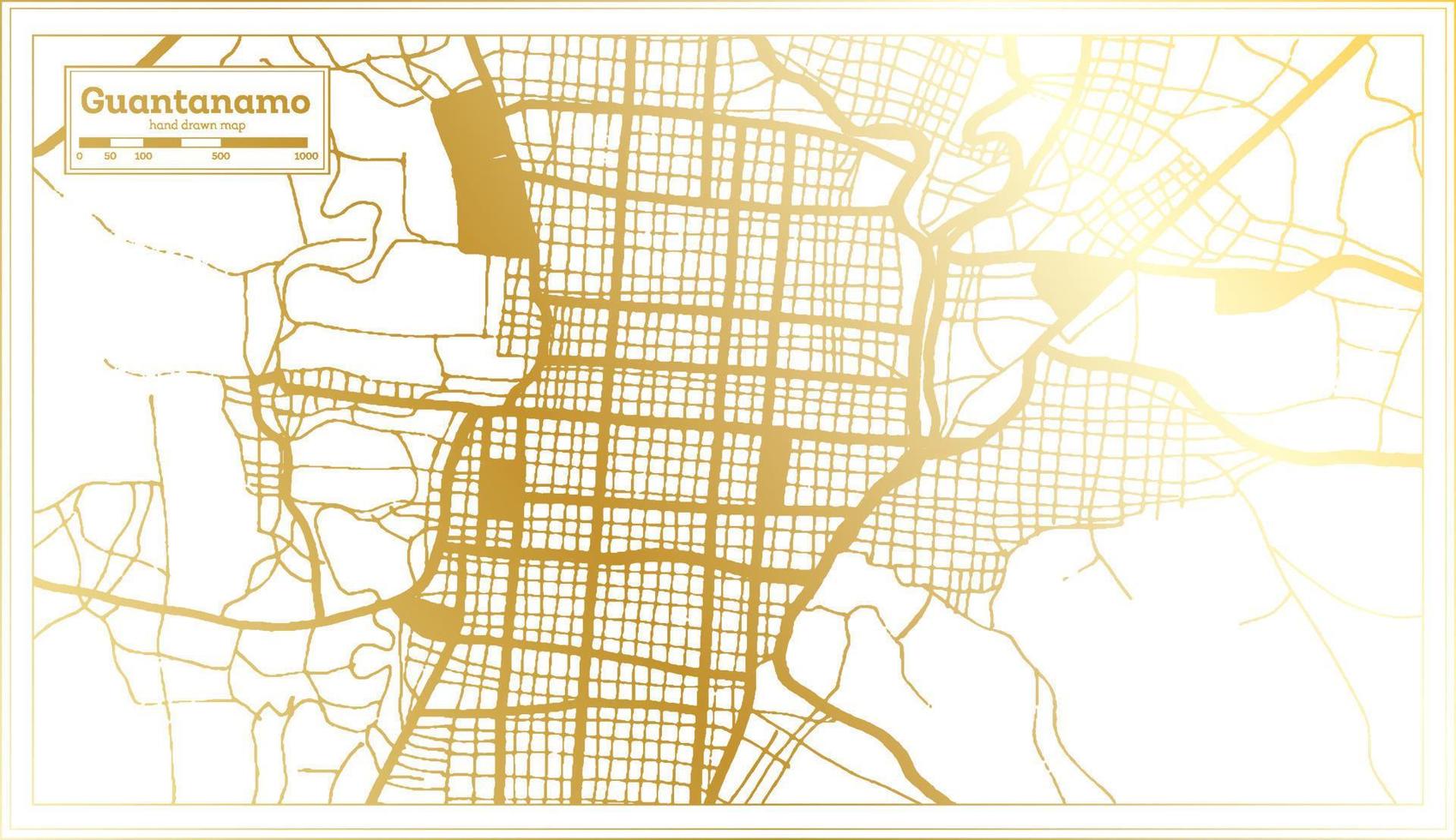 plan de la ville de guantanamo cuba dans un style rétro de couleur dorée. carte muette. vecteur