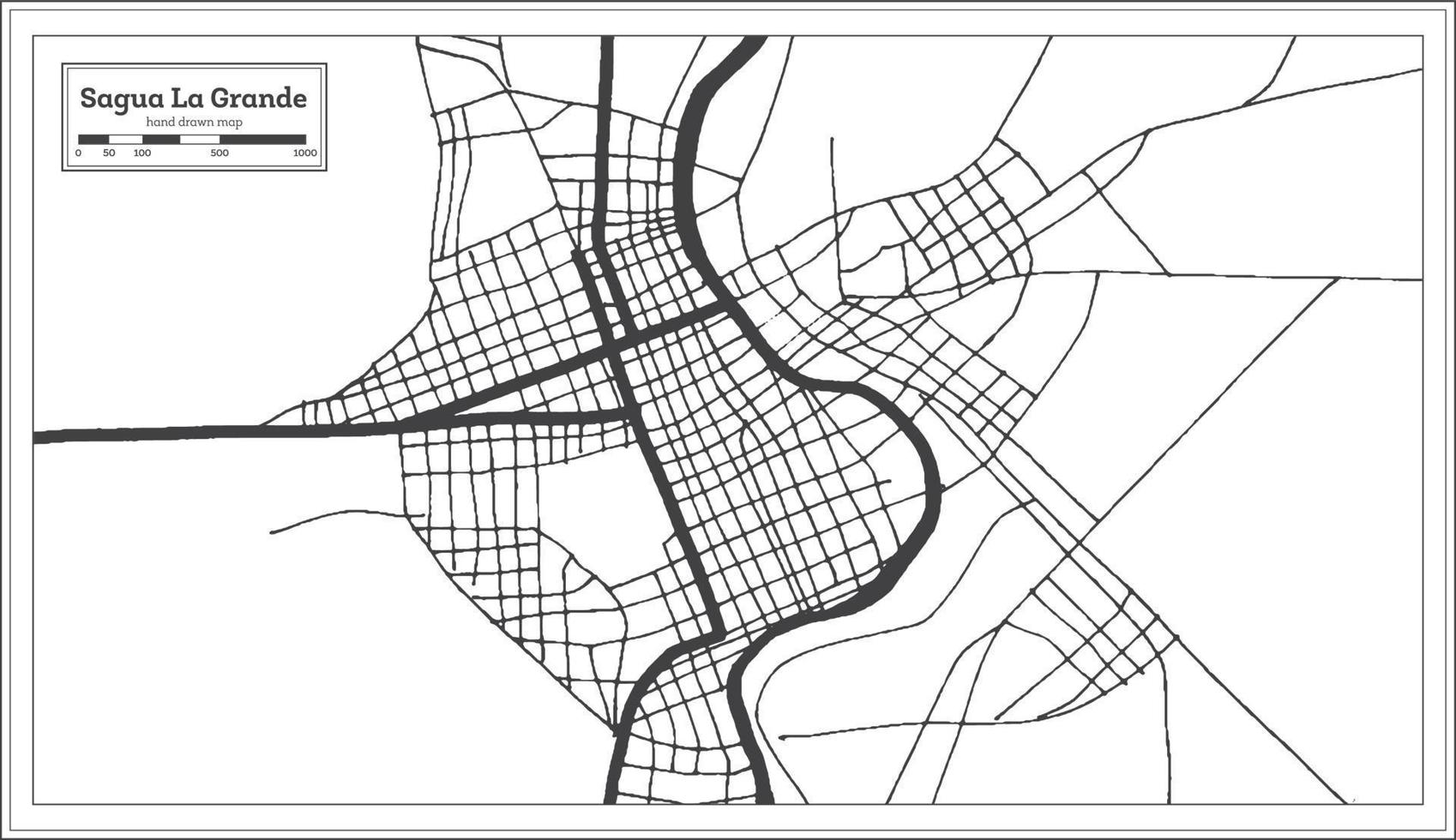 plan de la ville de sagua la grande cuba en noir et blanc dans un style rétro. carte muette. vecteur